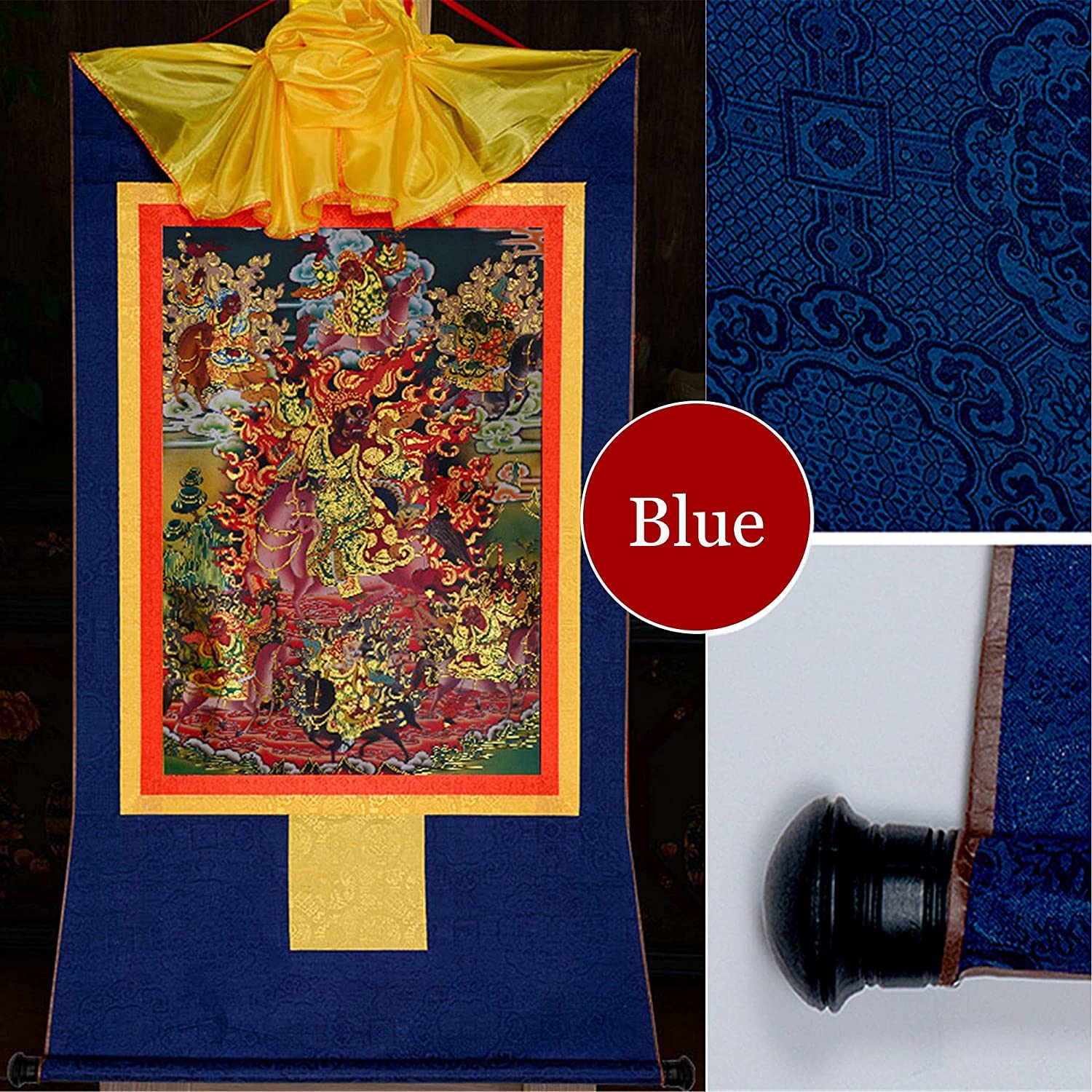Gobelin Thangka, Thangka, buddyjska statua malarstwa Buddy, gobelin Buddy ze zwojem, Tsiu Marpo (kolor: mały (35 cm * 27 cm) niebieski)
