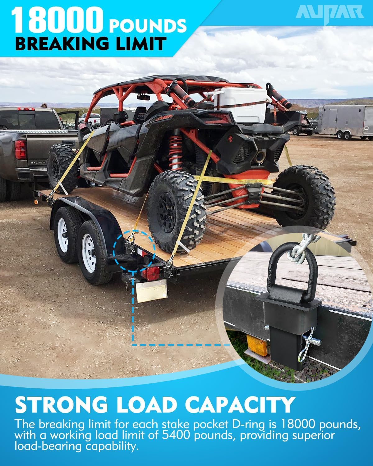 5/8" Heavy-Duty Stake Pocket D Rings with Anti-Loss Cord | Adjustable 18,000 lbs Trailer Stake Pocket Tie-Down Utility for Flatbed Trucks and Trailers | 4 Adjustable Holes | 6 Pack - Image 2