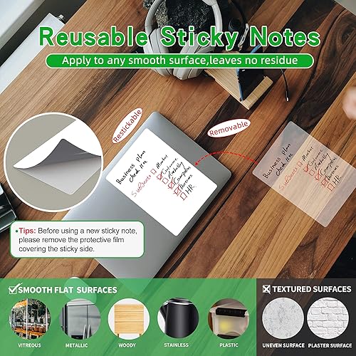 Miniatura 2 de Bloc de notas adhesivas de borrado en seco de 5 x 7 pulgadas  18 calcomanías pequeñas reutilizables para pizarra blanca para refrigerador, puerta,