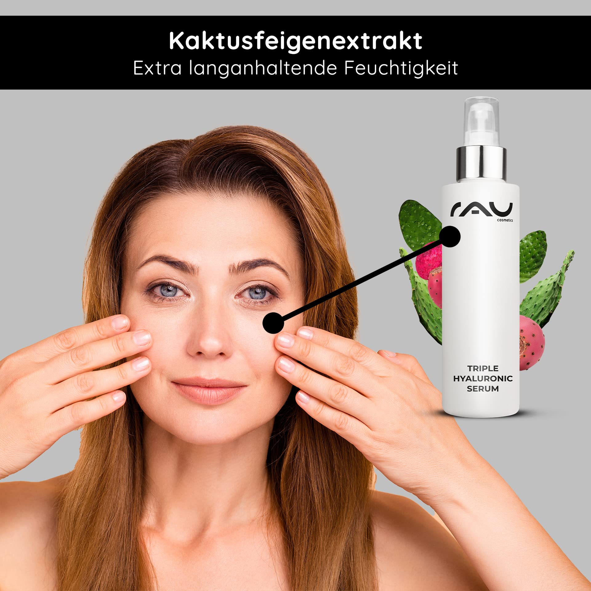 RAU Cosmetics Triple Hyaluronic Serum 100 ml - Intensiv Feuchtigkeitsserum mit Dreifach-Hyaluronsäure, Feigenkaktus & Panthenol - Anti-Aging Gesichtsserum für Aufpolsterung und Glow