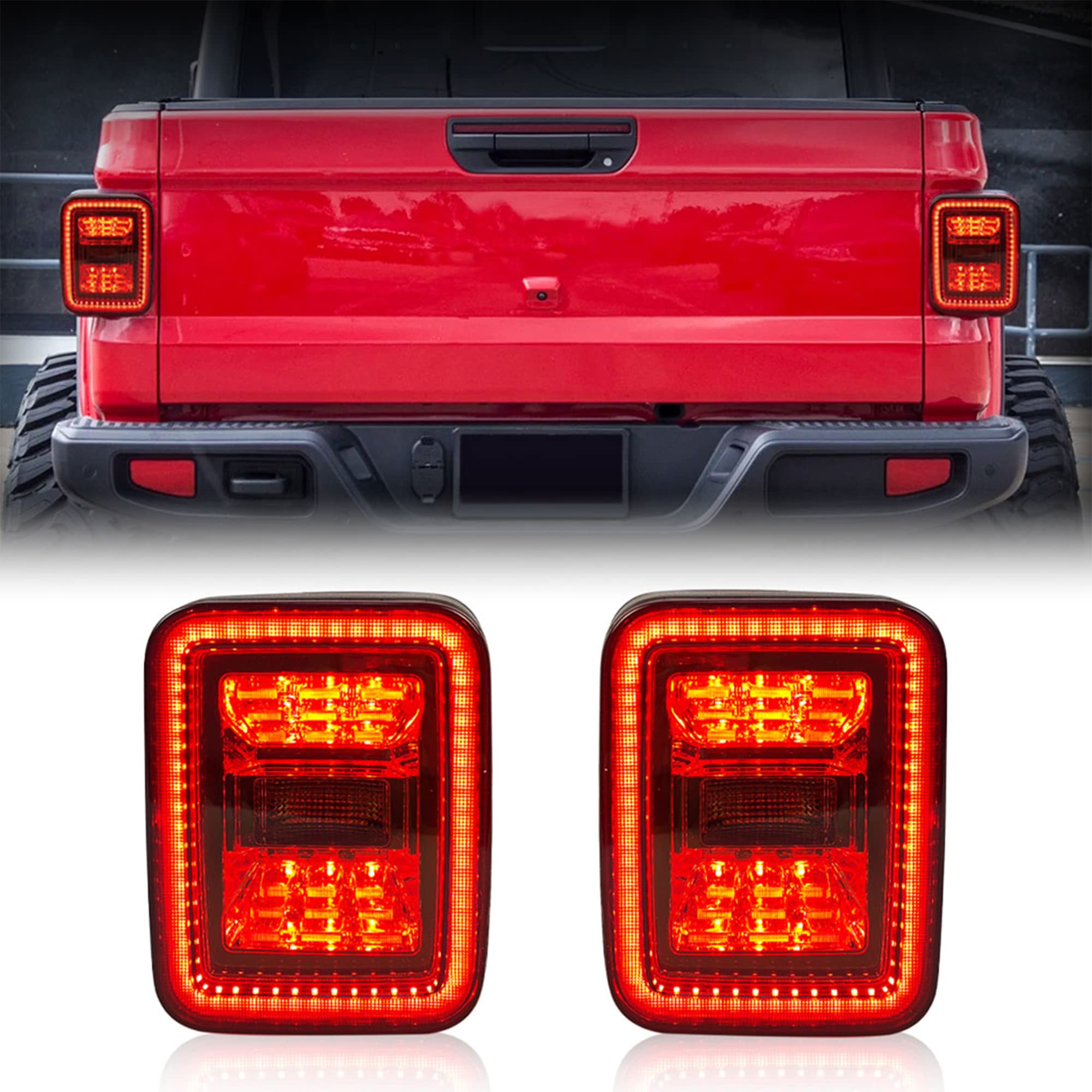 AM AMERICAN MODIFIED LED Backup Rear Parking Tail Lights Compatible with 2020-2023 Jeep Gladiator JT Models, Waterproof and Shock-Proof, Smoked Black