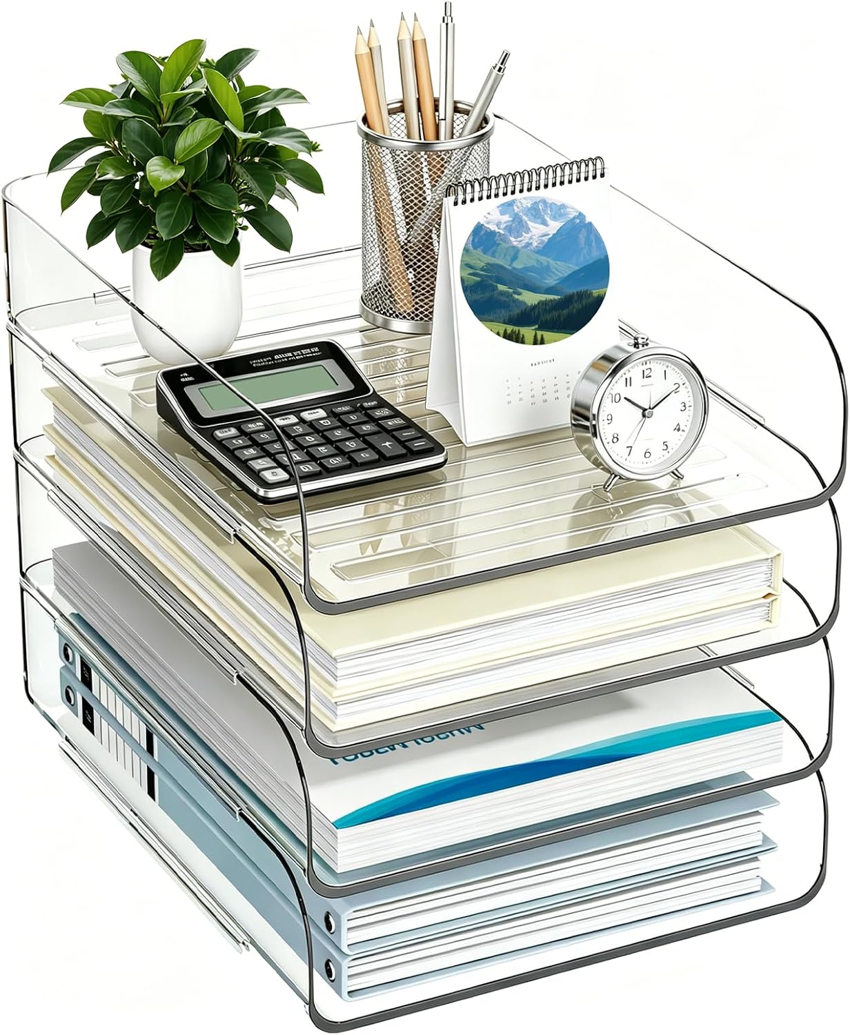 Vertical 4-Tier Acrylic Desk Paper Organizer for A4/Letter Paper