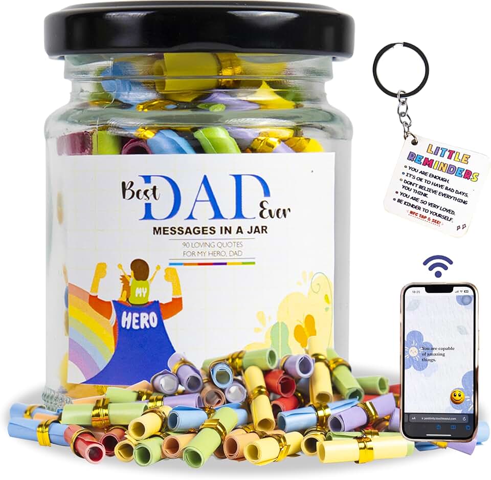 90 mensagens em uma jarra para pai com chaveiro NFC, presente de aniversário para pai, presentes de Natal para o pai, presentes para o pai da filha, presentes para o melhor pai de todos os