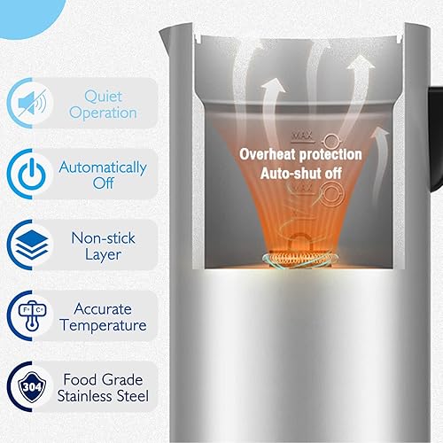 Miniatura 6 de FENNICA - Espumador eléctrico de leche de acero inoxidable 4 en 1 de gran capacidad con espátula y 4 batidores, máquina automática de espuma
