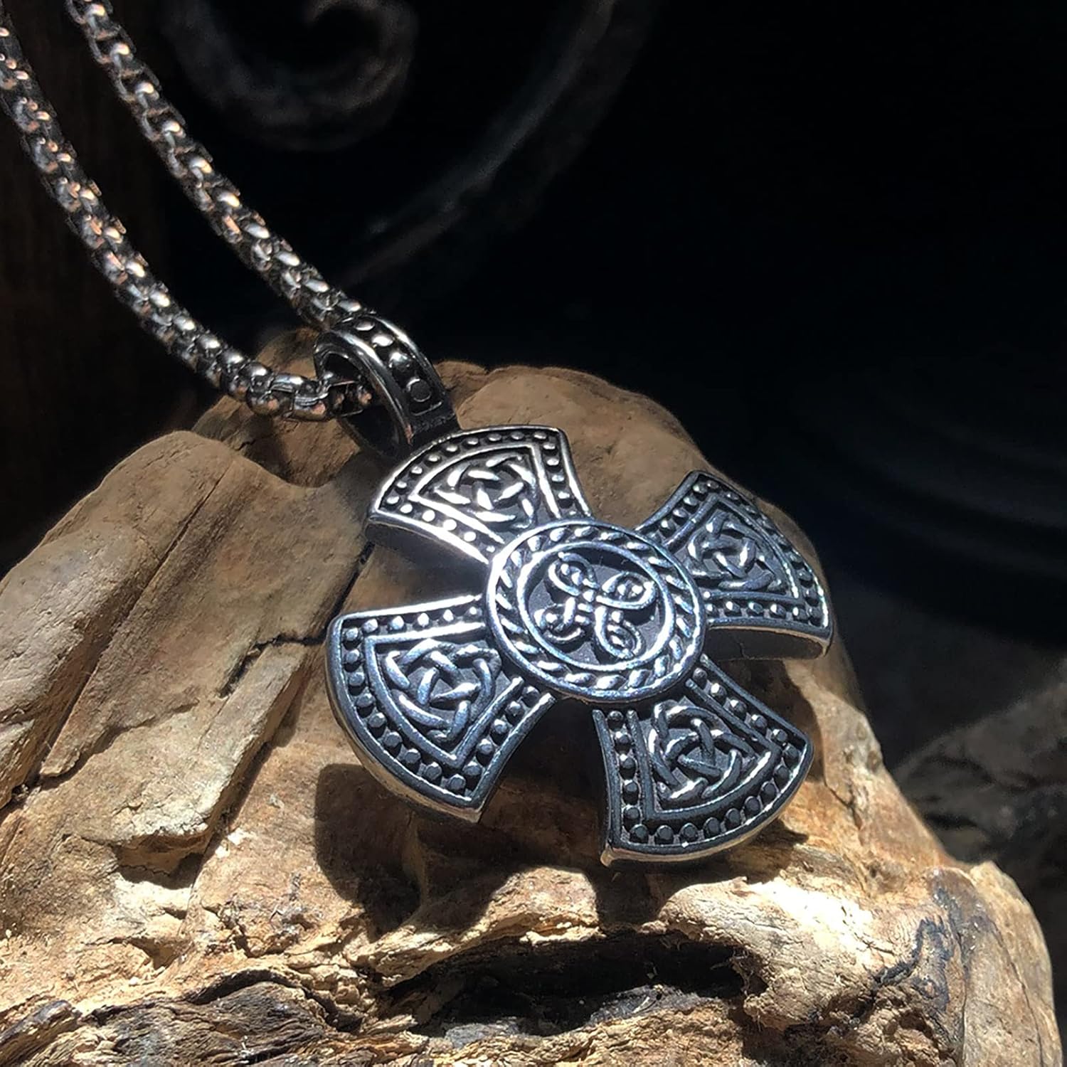 bahamut Celtic Knot Triquetra Cross Pendant Necklace for Men Woman,Vintage Norse Viking irish Trinity Protection Amulet Jewelry Gifts - Image 2