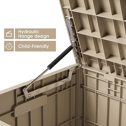 Vista 30 de Greesum Caja de resina de 31 galones para todo tipo de clima, cajas de almacenamiento al aire libre para muebles de patio, juguetes al aire libre