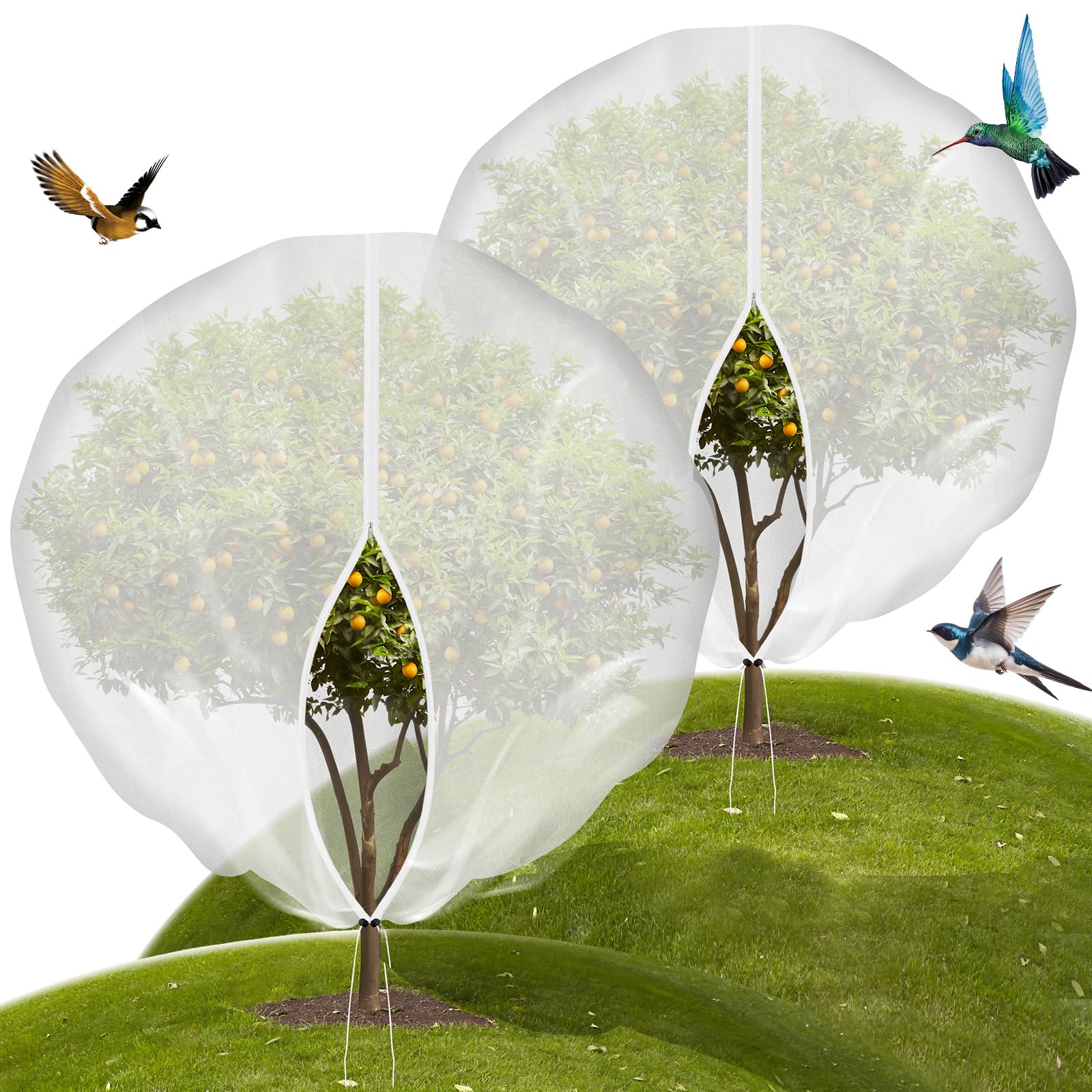 10x10FT Garden Netting With Drawstring & Zipper - Bird Protection Plant Cover For Trees