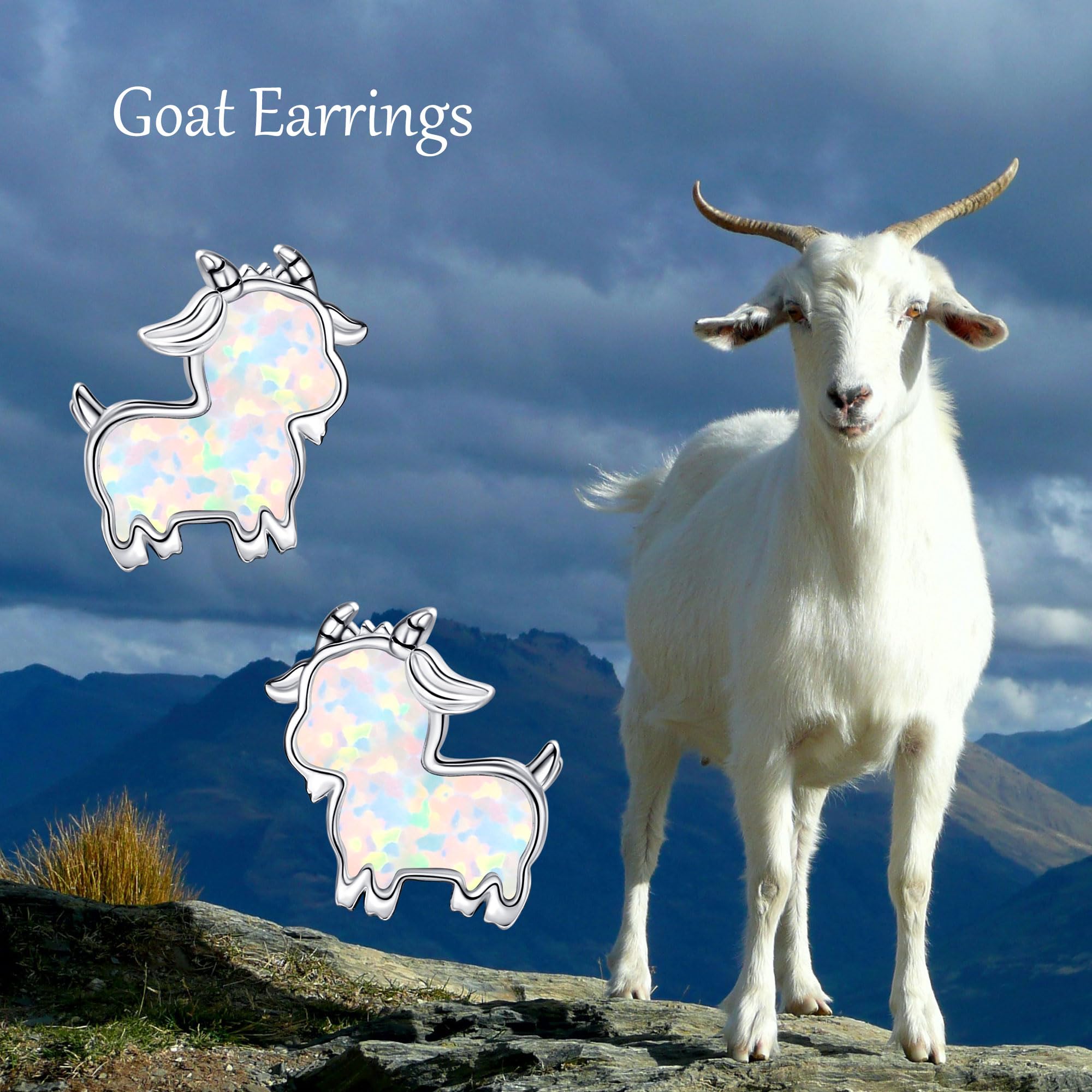 Ziegen Ohrstecker 925 Sterling Silber Goat Opal Ohrringe Tier Schmuck Geschenk für Damen Mädchen