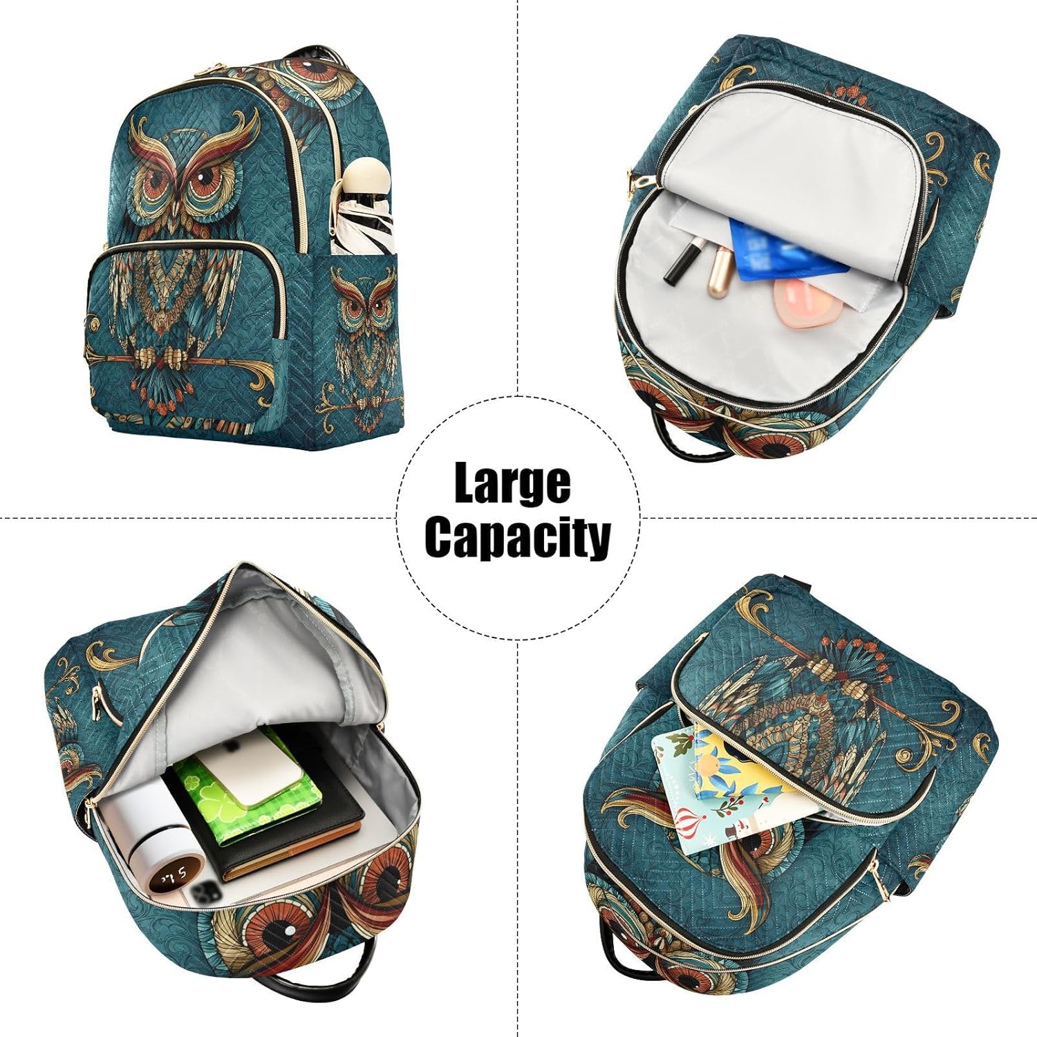 ALAZA Owl Print Boho Ethnic Mini Backpack Purse for Women Travel Bag Fashion Daypack Back Pack Shoulder Bag