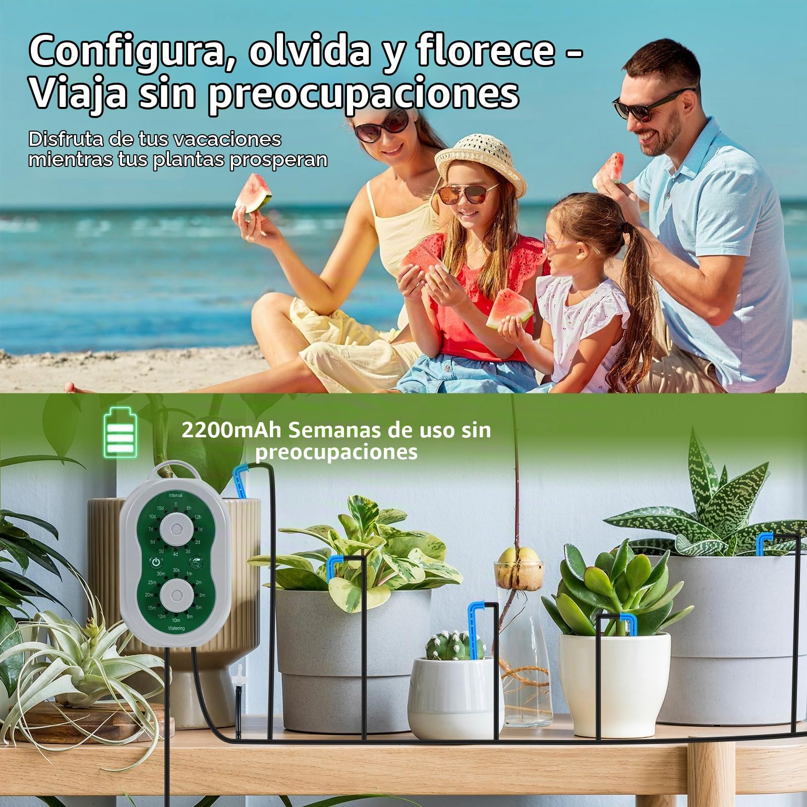 Sistema de Riego Automático para 15 Plantas en Maceta, Kit de Riego por Goteo Automático Interior con Temporizador Programable y 15M Manguera para Jardín Balcón Invernadero Terraza Vacaciones