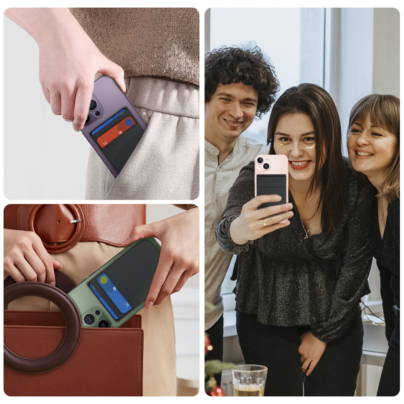 imluckies Portafoglio Magnetico Compatibile con MagSafe Wallet per iPhone 17 16 15 14 Pro Max Plus 12 13 Serie, [Fino a 5-7 Carte] Doppio Elastico in Tessuto Tasche Porta Carte, Nero