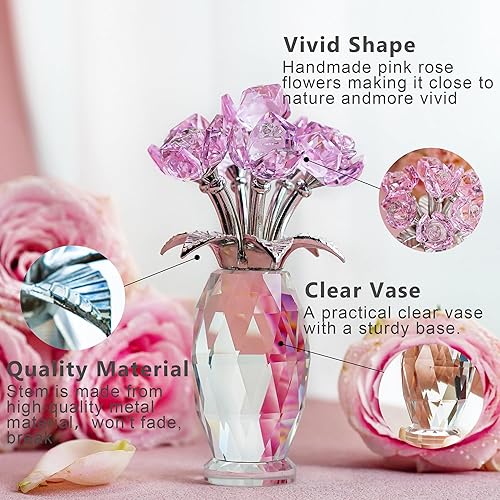 Vista 17 de H&D HYALINE & DORA Figura de flores moradas de cristal, regalos de rosas para mamá, esposa, abuela, adorno coleccionable de flores de cristal, Día