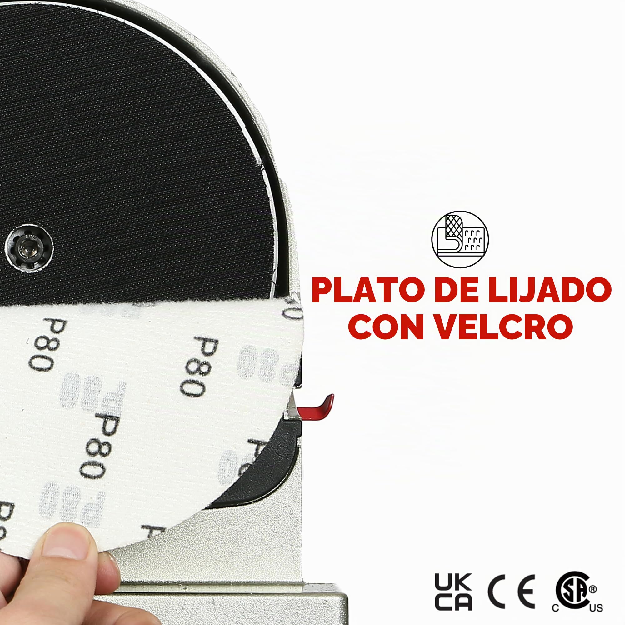 BUCKTOOL Lijadora de banda de 500W con accesorios | Lijadora de banda de lijado 9,2 m/s, velocidad de rotación del disco abrasivo 2980 rev/min | muela Ø 200mm