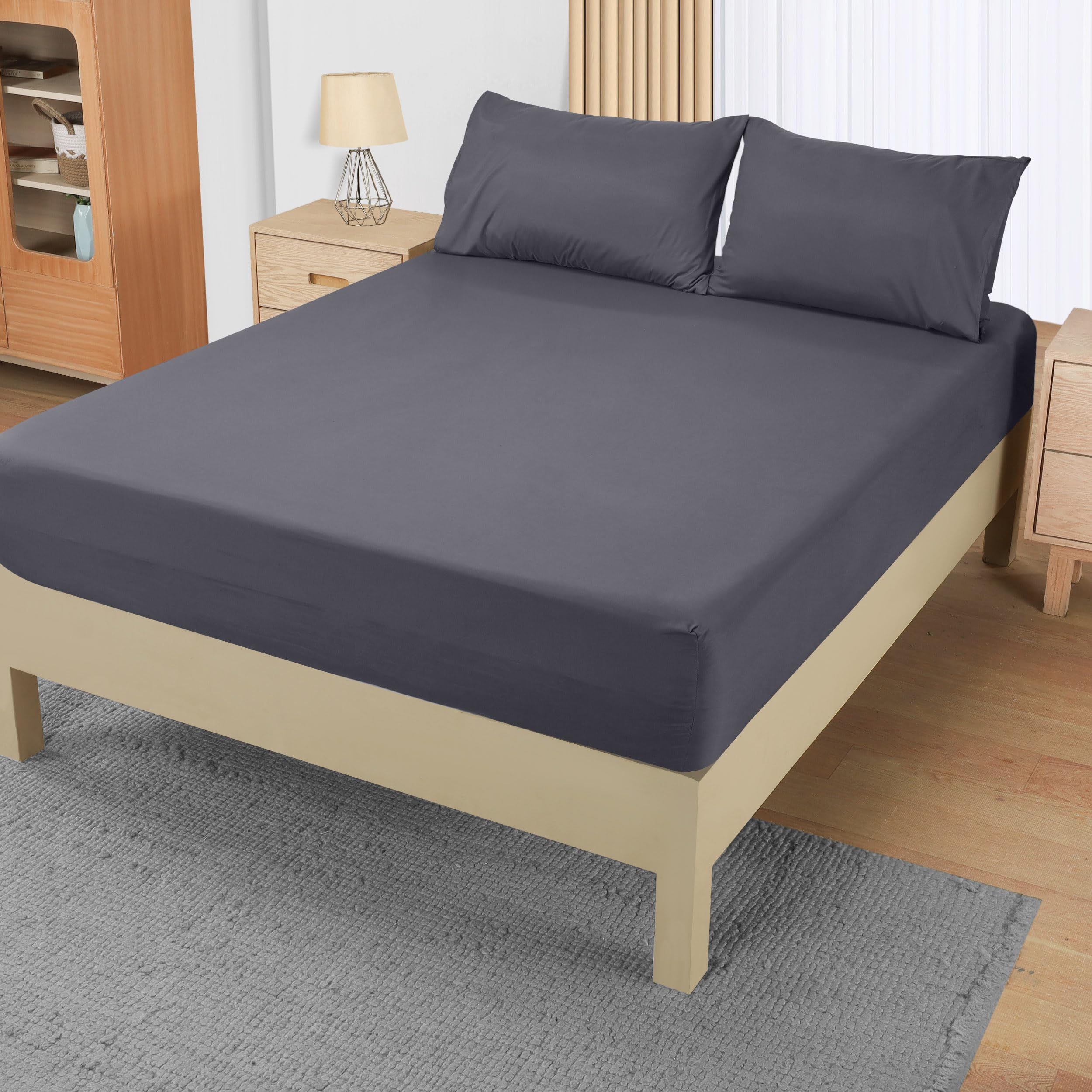 Utopia Bedding Bulk Pack of King Fitted Sheet with Pillow Cases (50x75cm), Grey - Deep Pocket (35 cm) - Bed Sheets Set - Soft Brushed Microfibre โ image 1