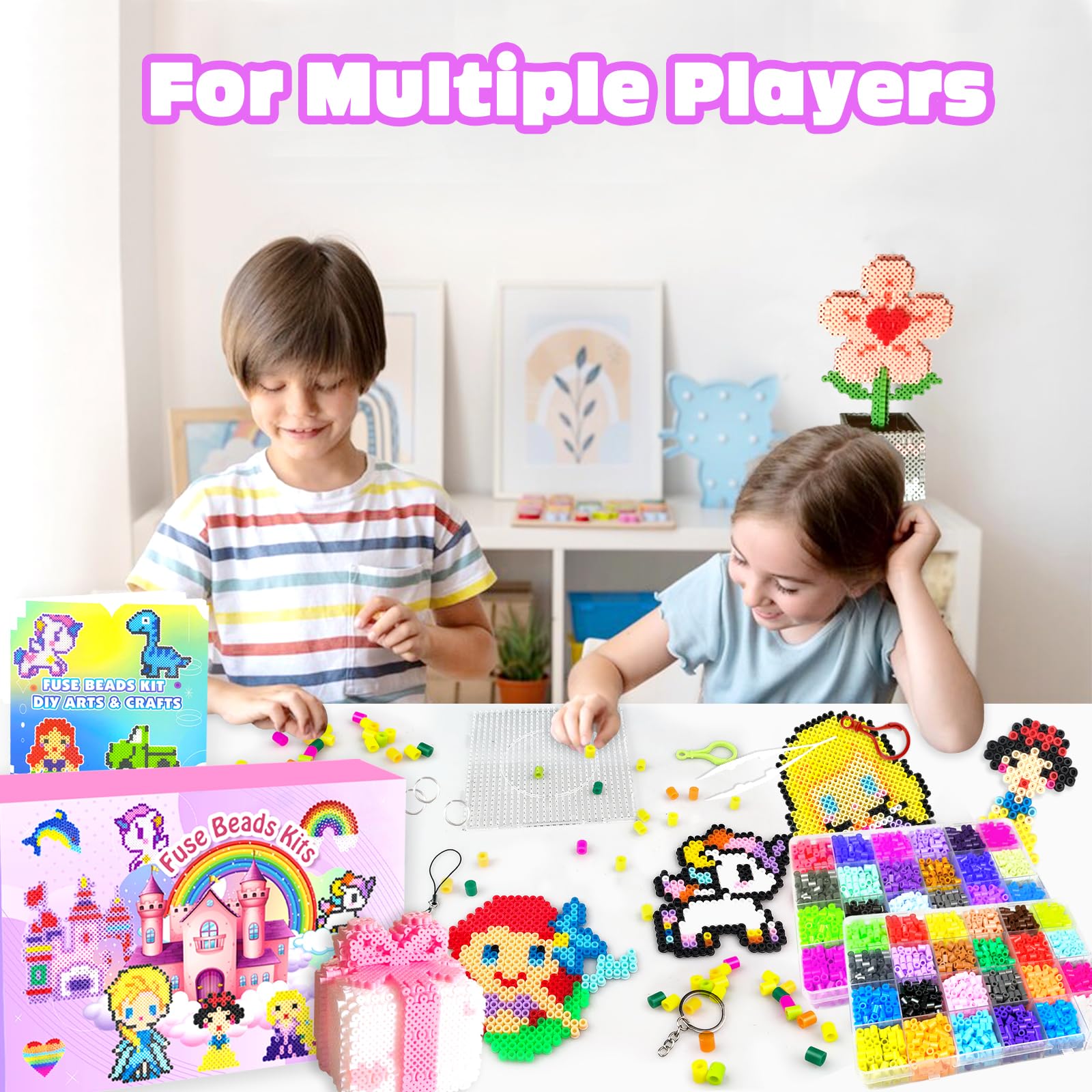 Fuse Beads Kit - 48 Colors 5mm Fuse Beads Set with Pegboards, Ironing Papers and Accessories, Fuse Beads 2 Boxes, DIY Craft Kits for Kids, Arts and Crafts Gifts for Girls & Boys Christmas Birthday - Image 6