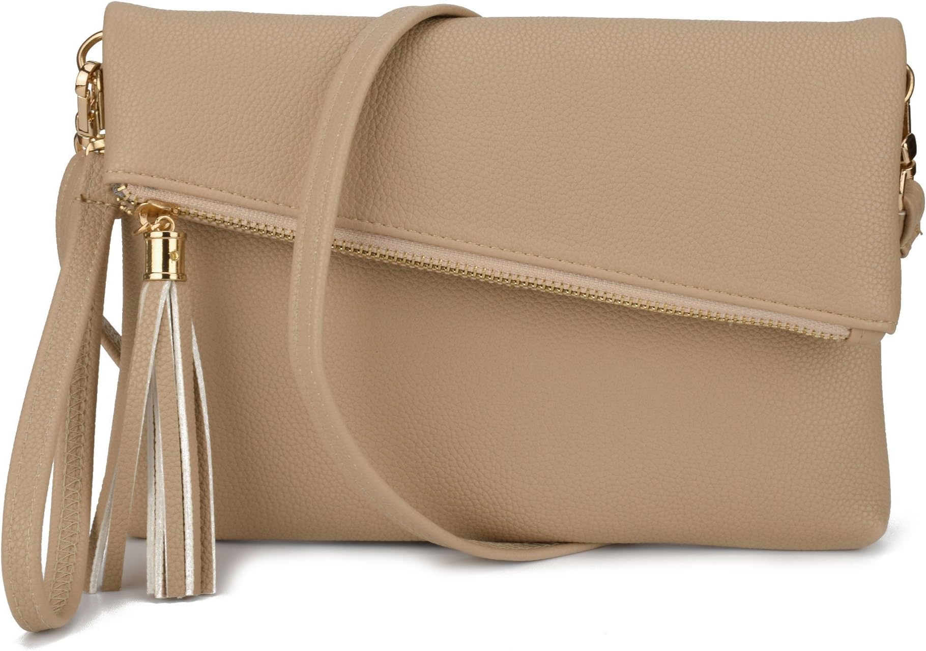 Jiaruo Girls Tassel Fold Cover Sling Leather Crossbody Bag Handbag Purse (khaki), Small