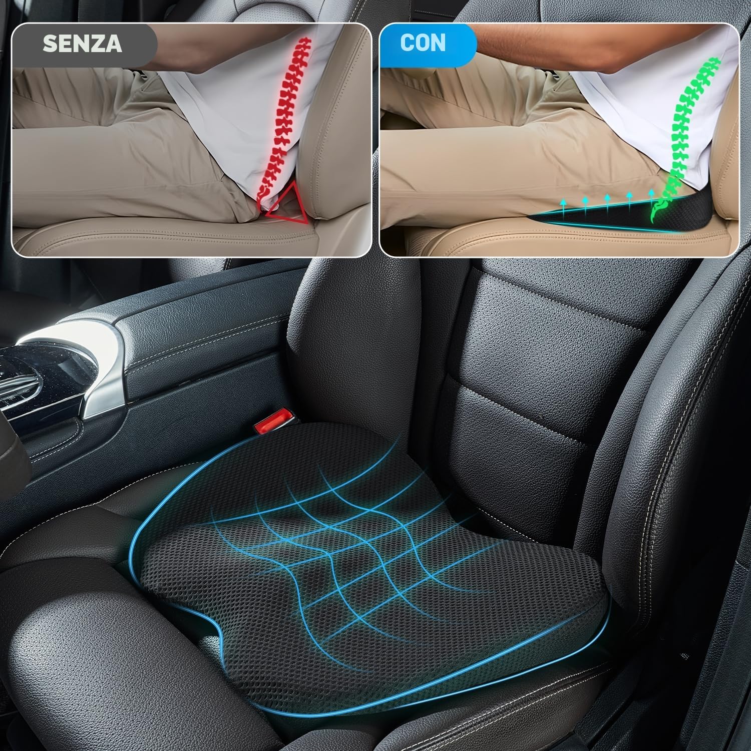 Qutool Cuscino a Cuneo Cuscino per Sedile in Memory Foam per Auto Cuscino per Sedile per Auto Cuscino per Sedile Guidatore Cuscino per Sedia Cuscino per Sedile per Sedia Cuscino per Sedile per Auto