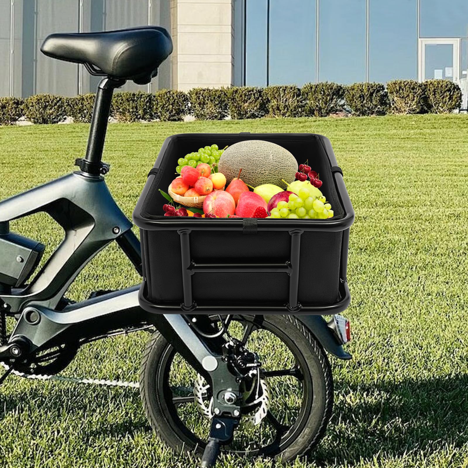 Tylny kosz rowerowy, kosz na bagażnik tylny, 45,6 × 32 × 15 cm, pojemność 70 kg, siatka ładująca i gruba podszewka, idealne codzienne wyścigi i przejażdżki