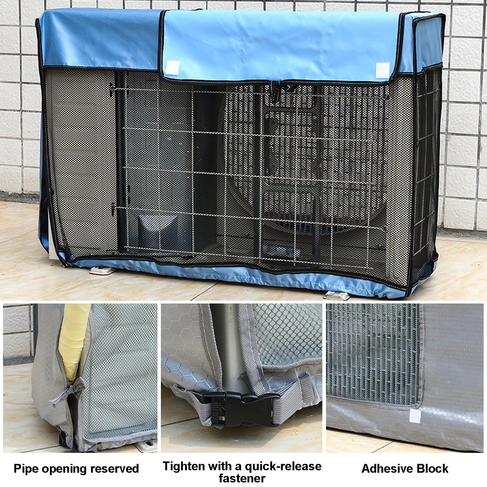 Funda impermeable para aire acondicionado exterior, tela de buey 600D con revestimiento de PVC para una protección completa, se adapta a la mayoría de unidades de aire acondicionado (azul, 32,5 x 55 x