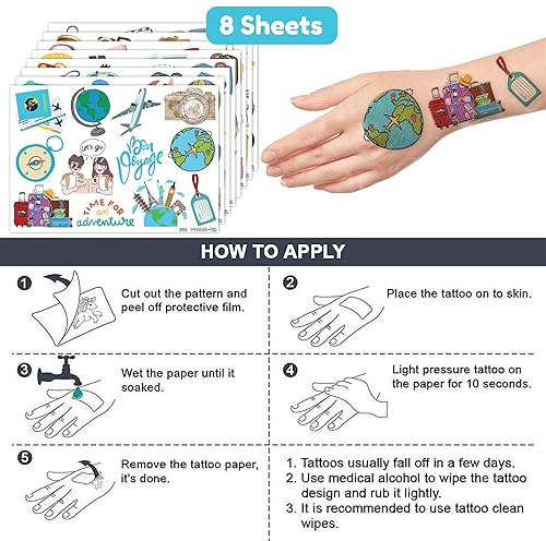 Miniatura 7 de Tatuajes temporales de viaje, Bon Voyage, suministros de fiesta de cumpleaños, recuerdos, decoraciones de aventura espera viajes por el mundo, súper