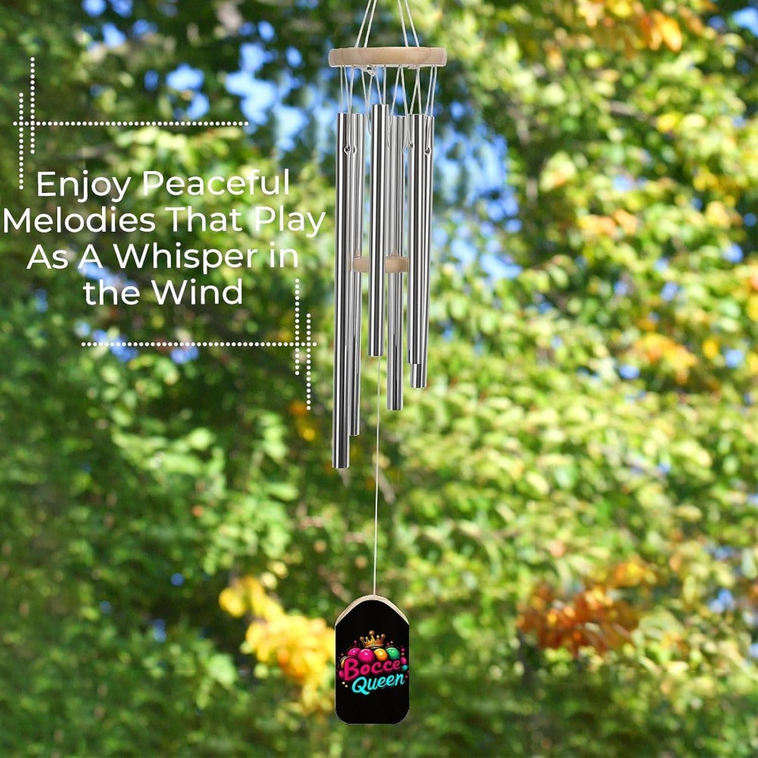 Bocce Ball Queen Wooden Wind Chimes Deep Tone Memorial Windchime for Outside Garden Home Decoration