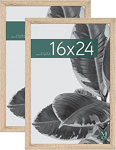 MCS Studio Gallery 16x24 Poster Frame Natural Woodgrain, Vertical & Horizontal Wall Hanging Large Picture Frame for Photos, Posters & Art Prints (2-Pack)