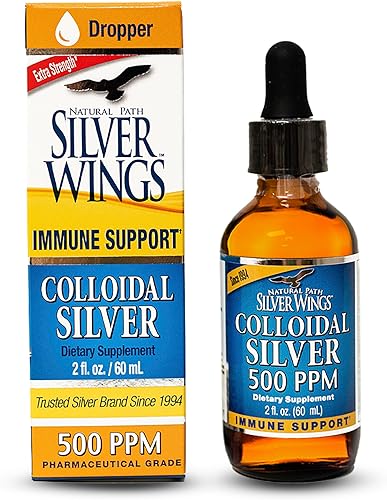 Natural Path Silver Wings Plata coloidal - Suplemento líquido extra fuerte de apoyo inmunológico - - 500 ppm (2500 mcg) - Gotero de 2 onzas