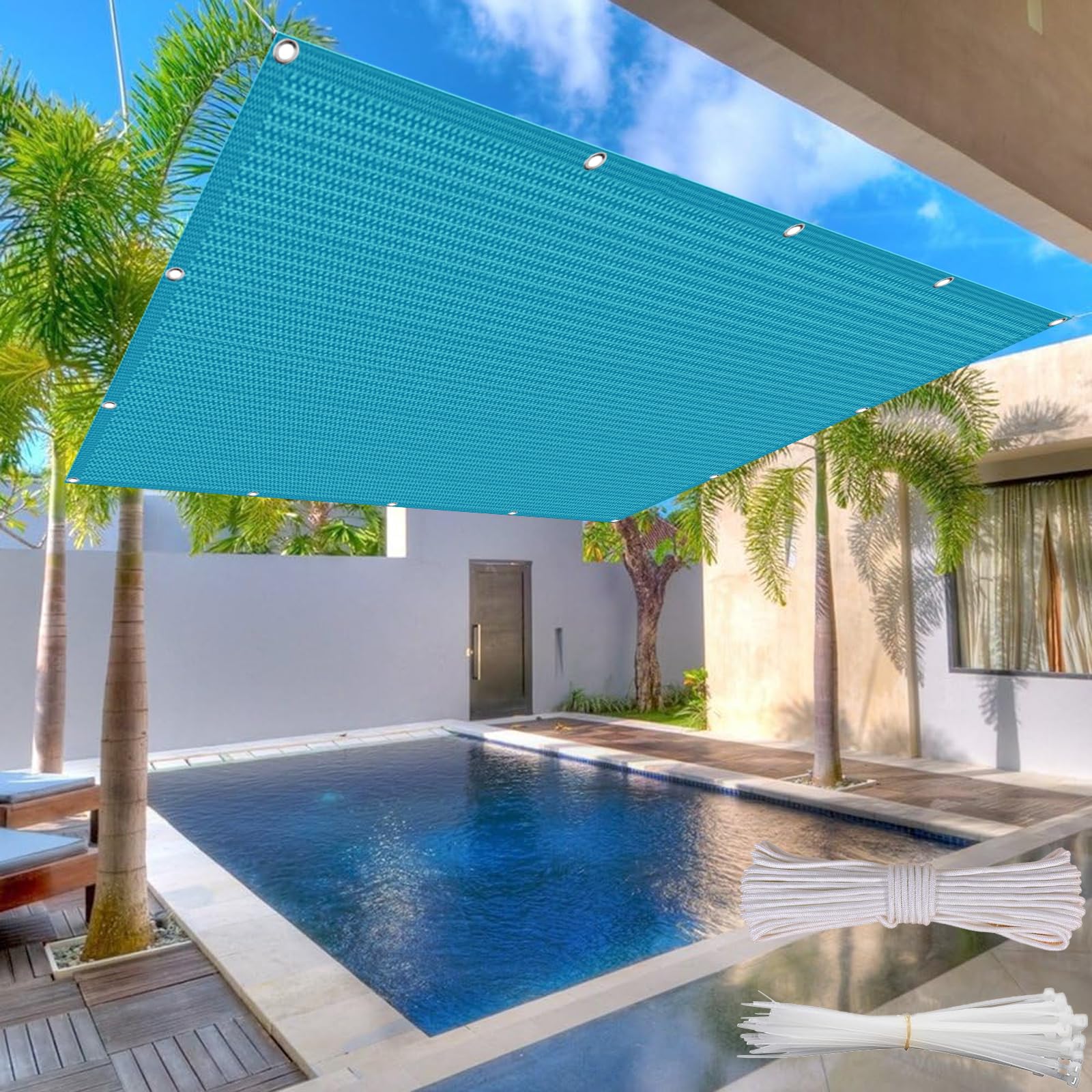 Voile d'ombrage respirant contre la chaleur du patio, filet solaire bleu en HDPE