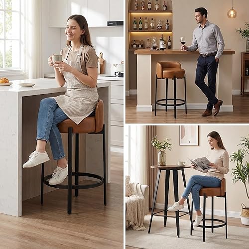 Miniatura 8 de LukeAlon Juego de 4 taburetes modernos de piel sintética, tapizados de 26 pulgadas de altura de asiento con patas de metal negro, taburetes de 26