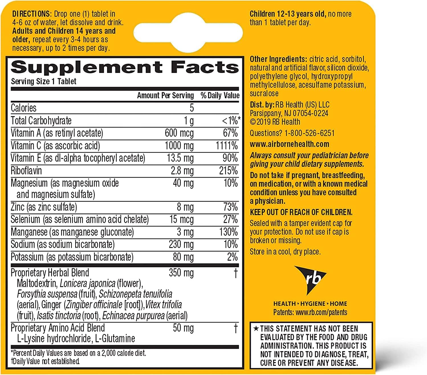 Airborne 1000mg Vitamin C with Zinc Effervescent Tablets, Immune Support Supplement with Powerful Antioxidants Vitamins A C & E - 10 Fizzy Drink Tablets, Zesty Orange Flavor (Zesty Orange (Pack of 3))