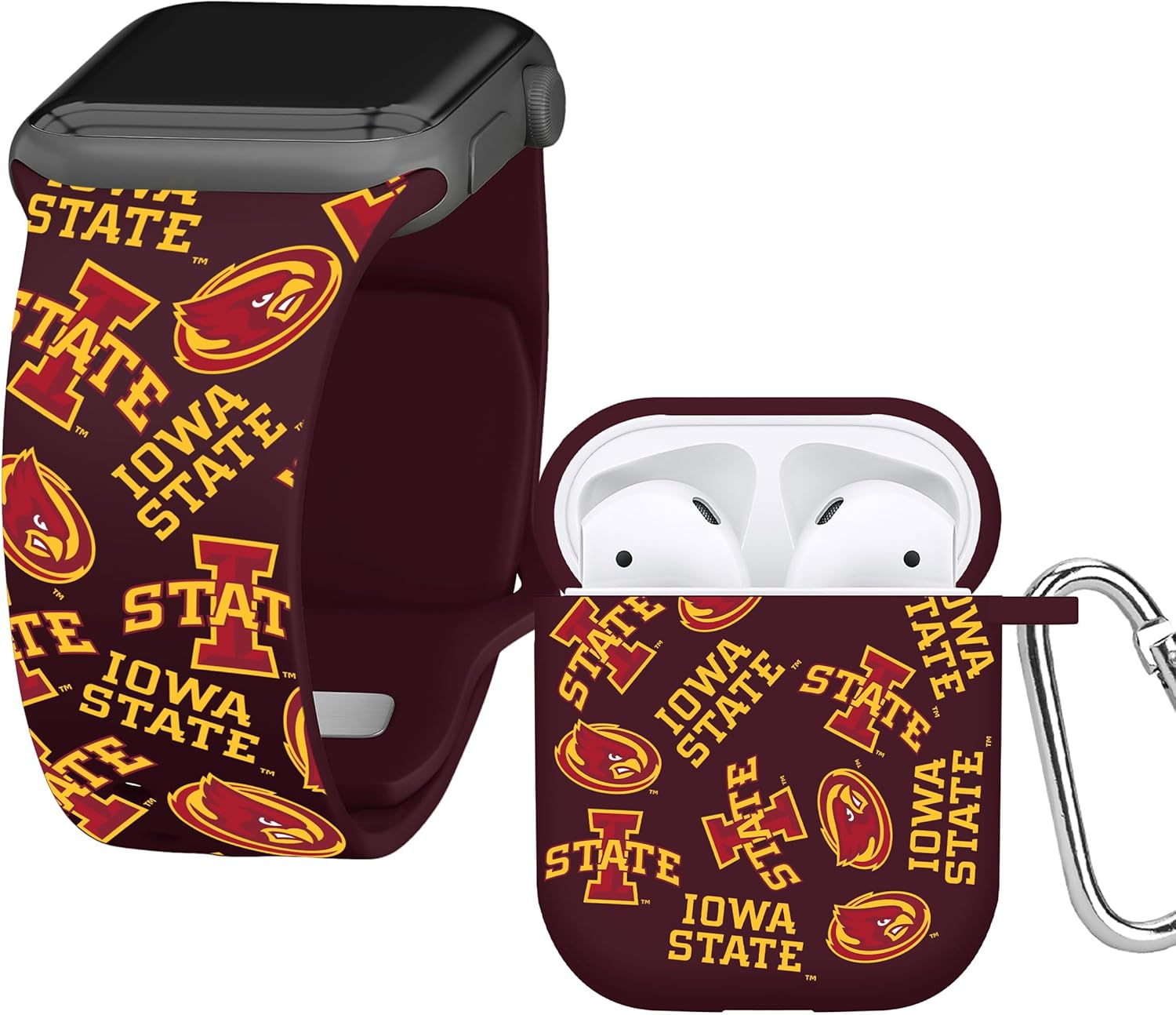 AFFINITY BANDS Iowa State Cyclones HD Combo Package Compatible with Apple Watch and AirPods Gen 1 & 2 (38/40/41mm (42mm Series 11) Long Random)
