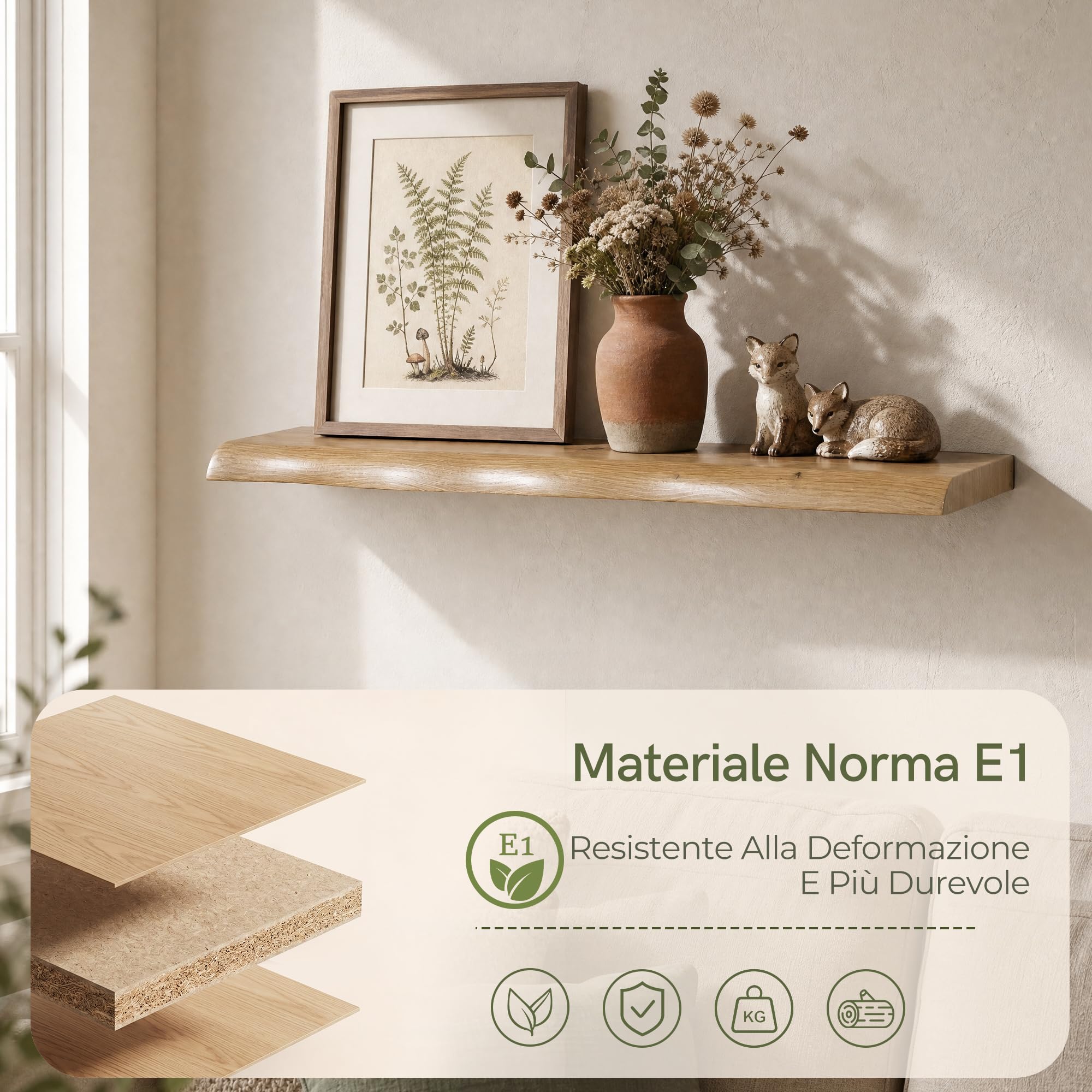 Afuly Mensole da Muro, Bordo Ondulato con Effetto Rovere, Set di 2, 60 cm | Supporti nascosti, per libri, piante, foto e decorazioni, soggiorno, camera e bagno, per esposizione e spazio contenitivo