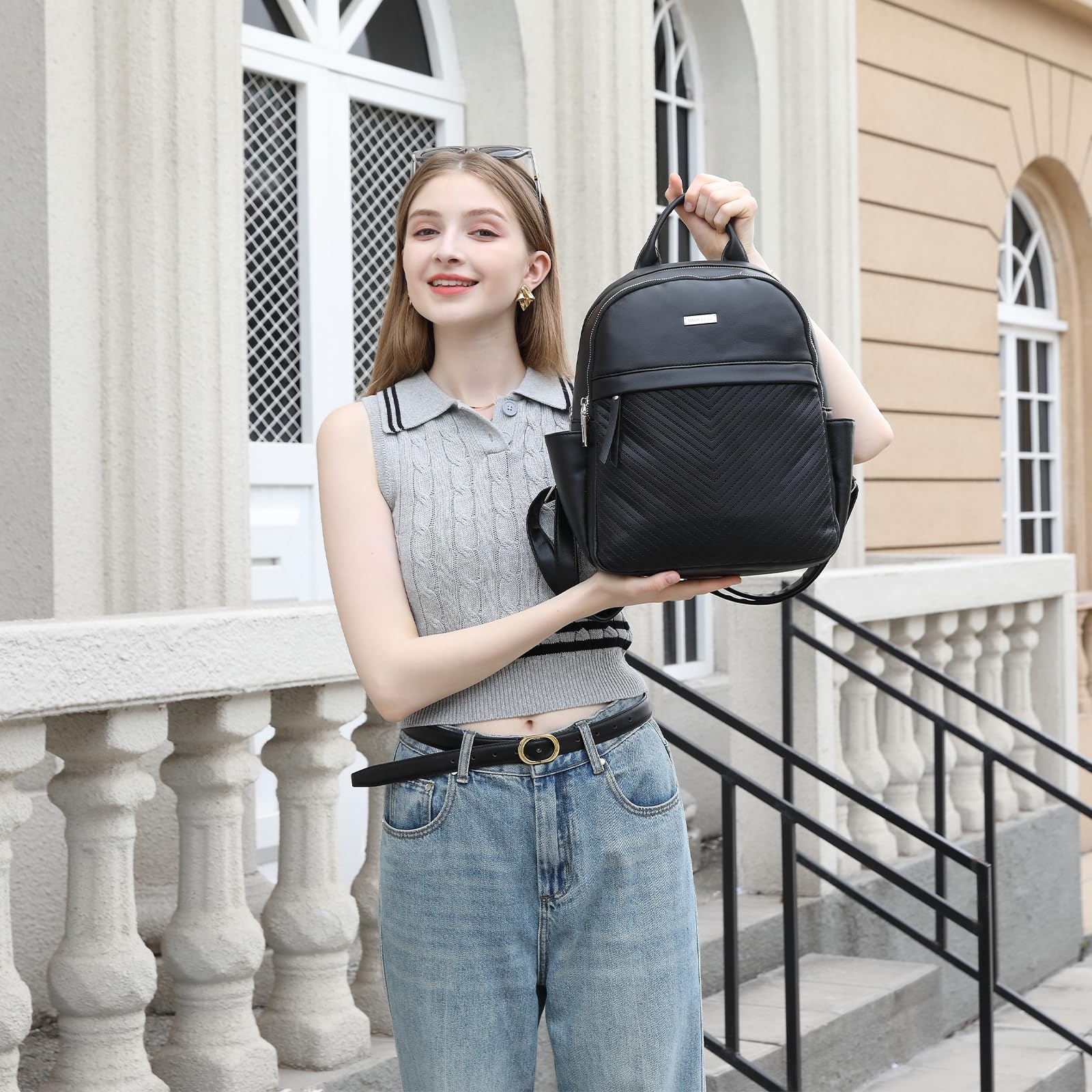 Miss Lulu Sac à dos femme élégant en cuir PU, sac à dos pour femme, imperméable, sac à dos pour travail, étude, voyage et shopping