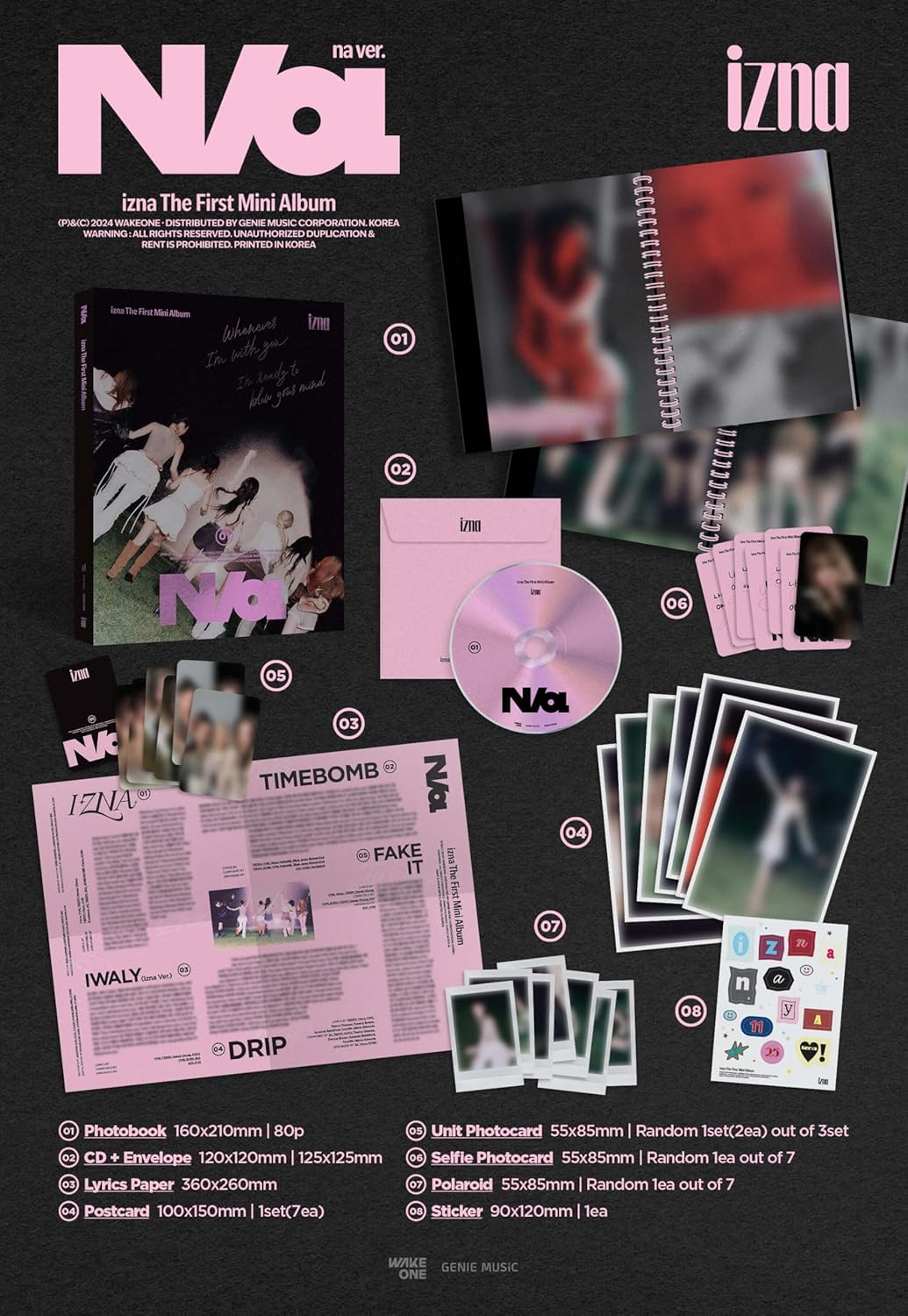 izna Album - N/a iz Ver. + na Ver. Full Album Set (Standard Ver)+Pre Order Benefits+BolsVos Exclusive K-POP Giveaways Package