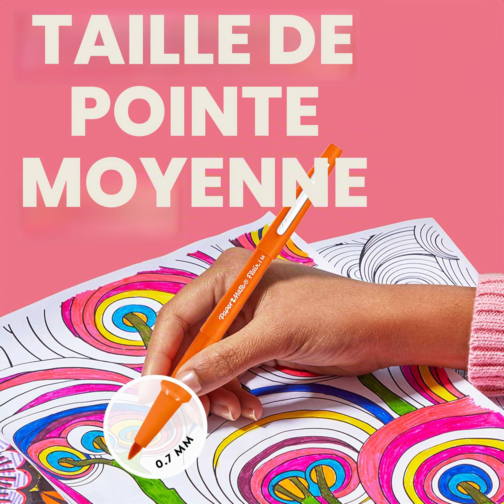 Paper Mate Flair Stylos feutres | Feutres de coloriage sans fuite à pointe moyenne (0,7 mm) | Encre bleue | Idéal pour écrirescrapbookingdessineretc. | Boîte de 36