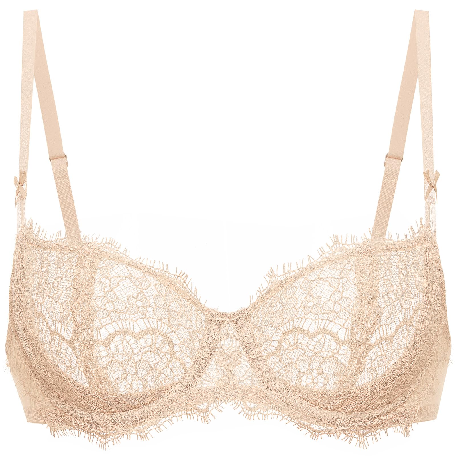 DOBREVA Women's Balconette Sexy Unlined Bra Lace Push Up Plus Size Bras See Through Underwire