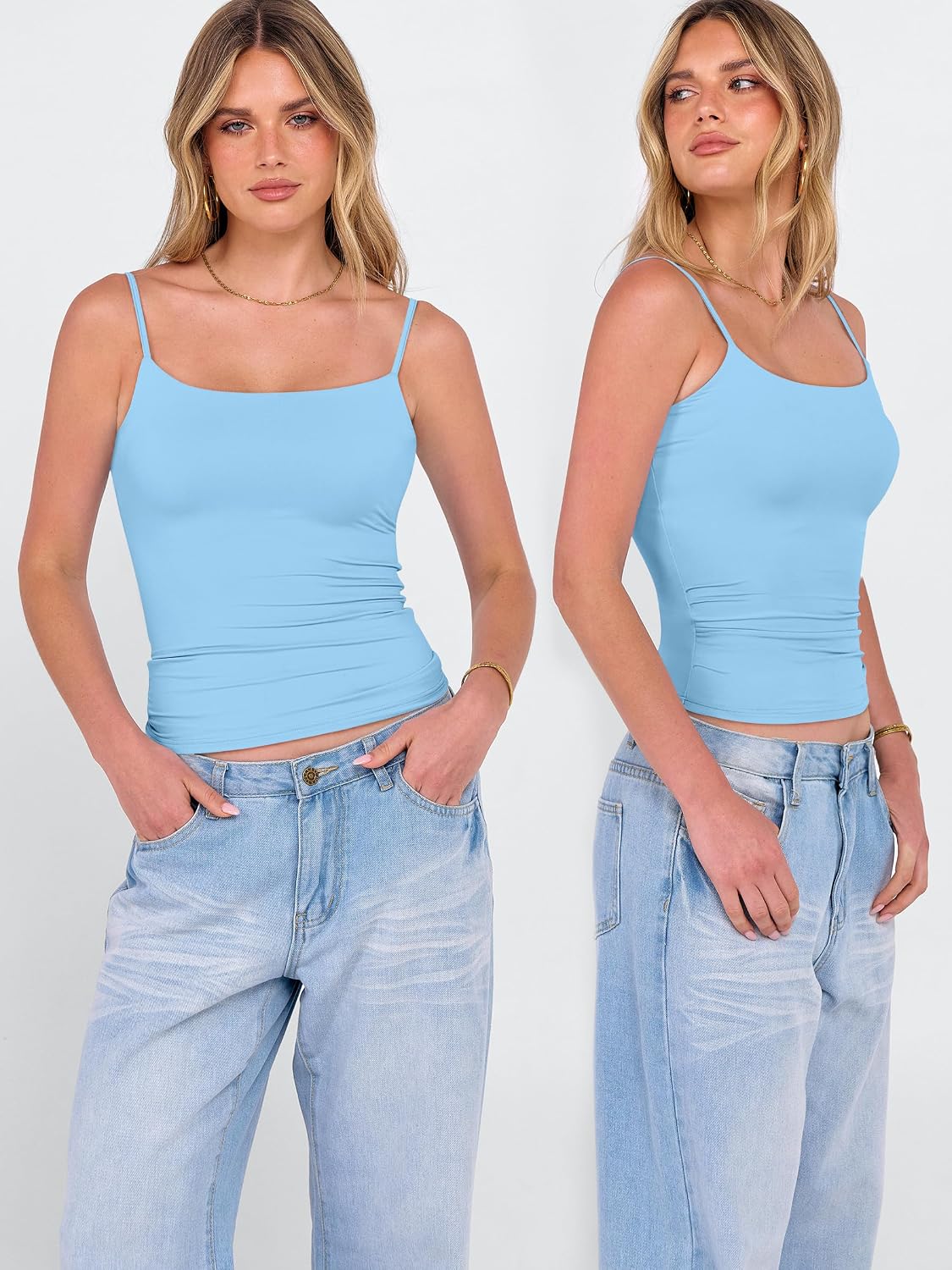 Tank Tops for Women Square Neck Adjustable Spaghetti Strap Double Lined Camisole Tops Summer Basic Cami Shirts image 3