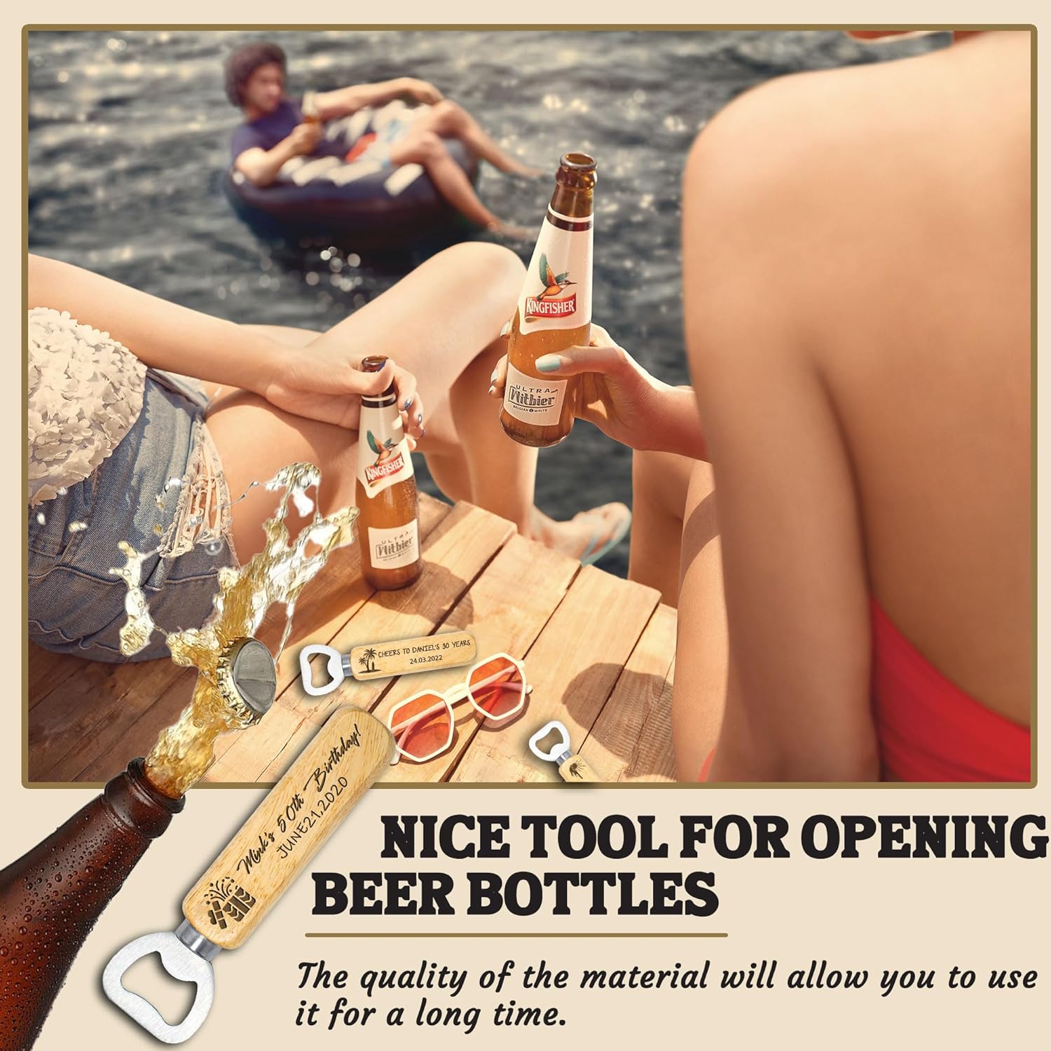 15-100 PCS Custom Wooden Handle Bottle Openers, Laser Engraved Personalized Beer Opener Bulk with Logo Text Photo, Wedding Bar Event Promotional Party Gift