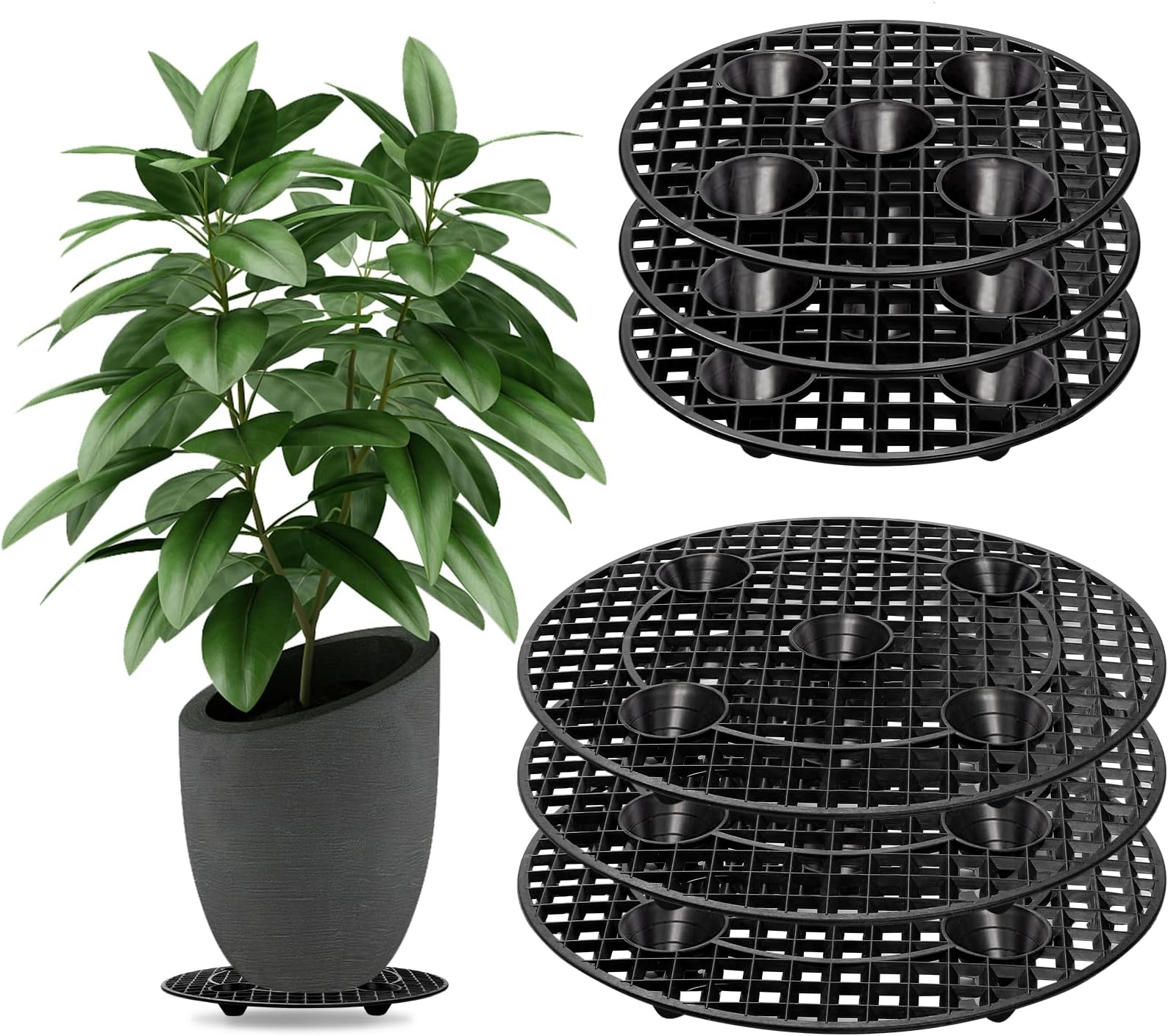 JiaUfmi 6 Pcs Plant Level Pot Elevator, Heavy Duty Plant Stand, Black Round Plant