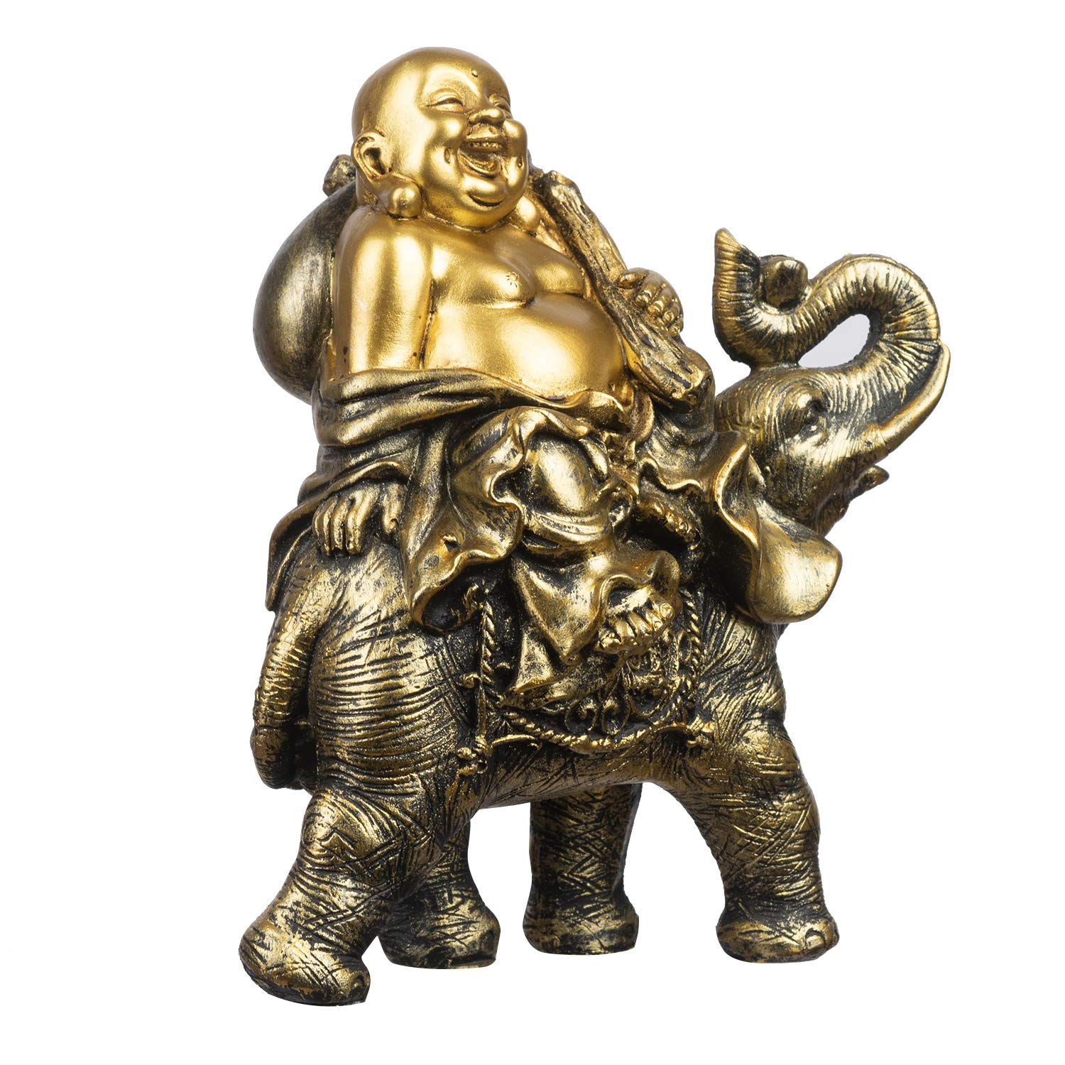 Feng Shui Handmade Maitreya Laughing Buddha Statue, YINASI Laughing Buddha on Elephant Sculpture Figurine for Lucky & Happiness God of Wealth Home Office Hotel Tabletop Desk Decoration