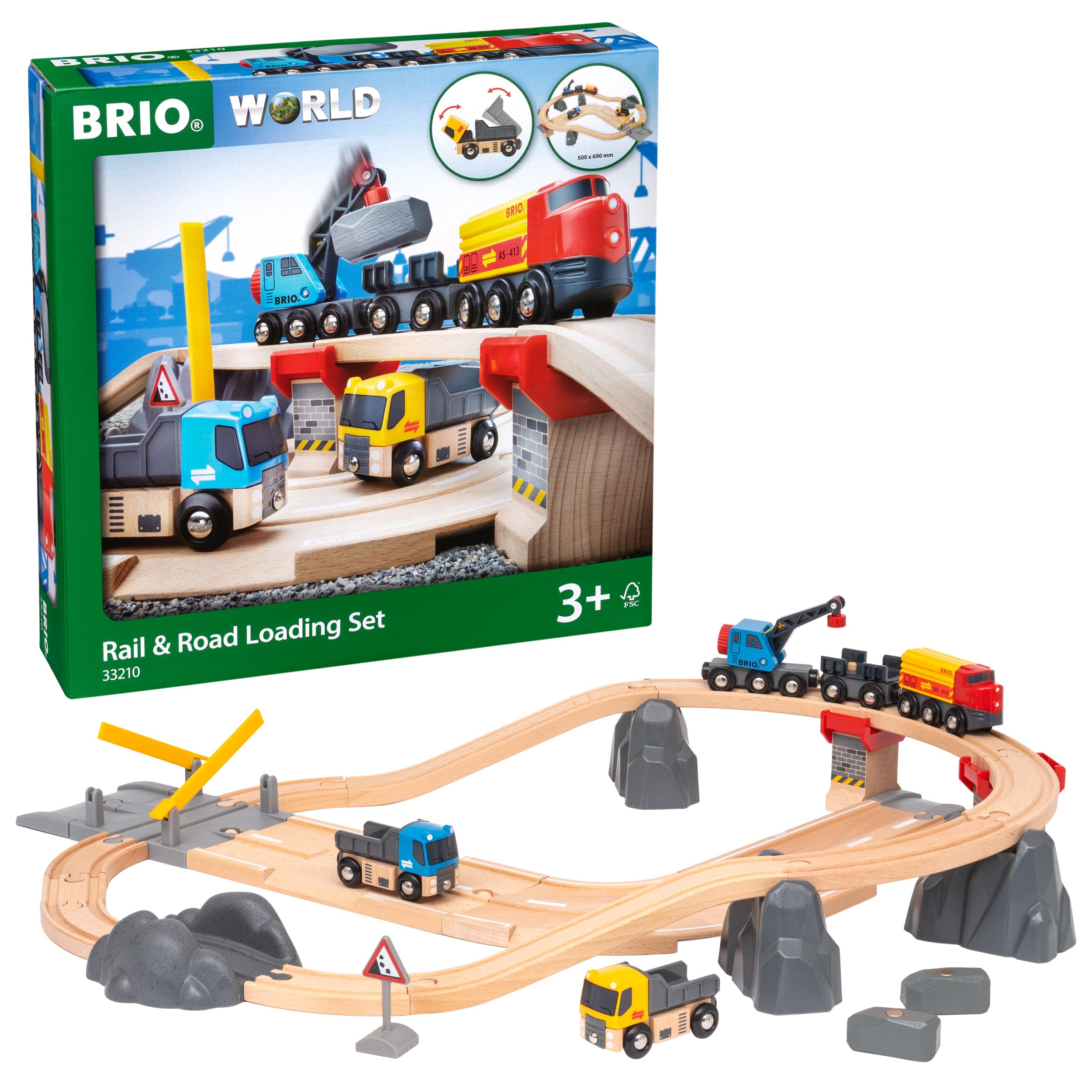 BRIO World 33210 – Rennbahn für Rennbahn – komplettes Set 33 Teile – Holzbahn auf 2 Ebenen – Spielzeug für Jungen und Mädchen ab 3 Jahren