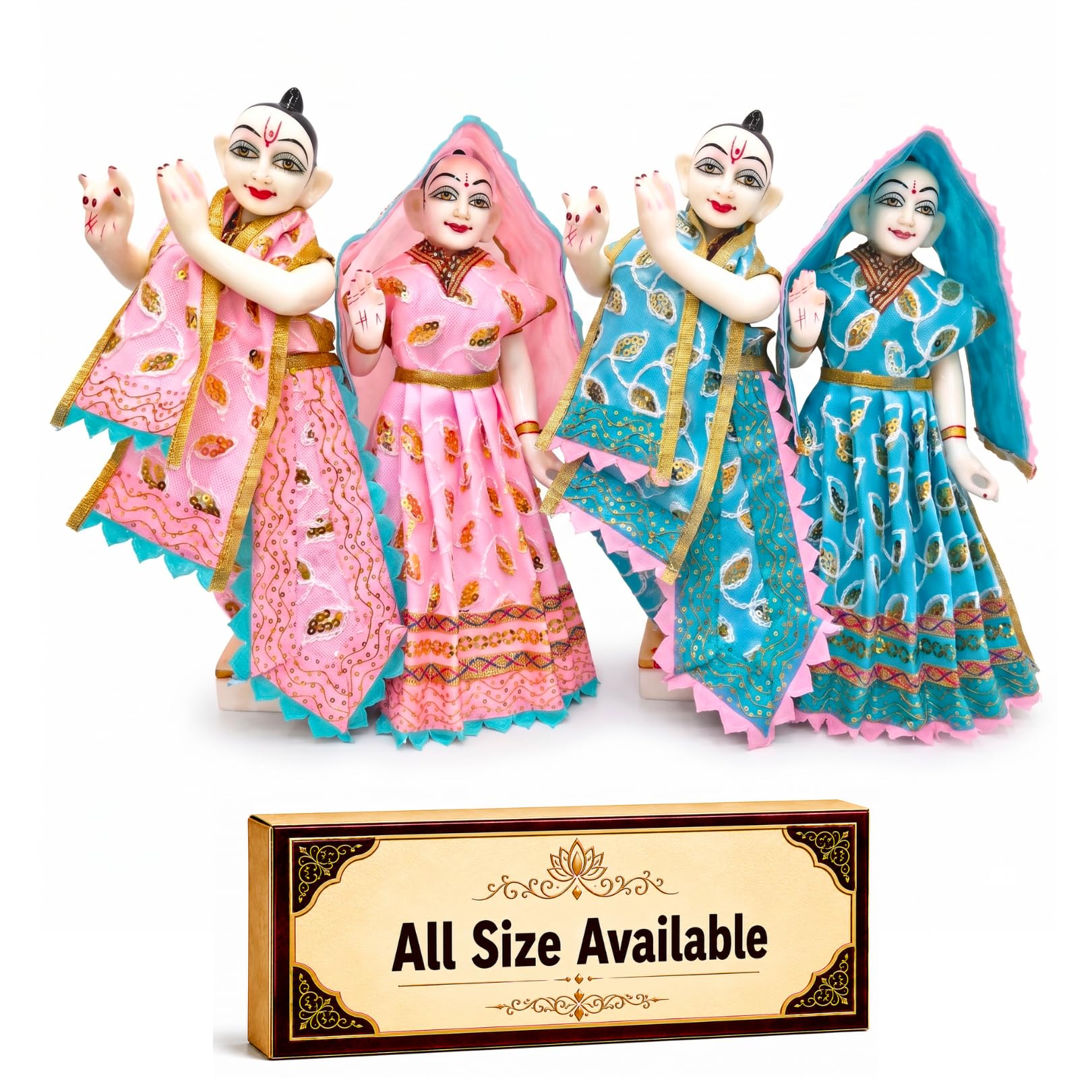 Yugal Jodi Radha Krishna Dress | Radha Krishna Dress for Home Temple | Summer Suitable Fabric & Light Colors | Yugal Sarkar Poshak | Combo Pack of 2 (Blue Pink, 5 Inch Dress for 8 & 9 Inch Murti)-image-25
