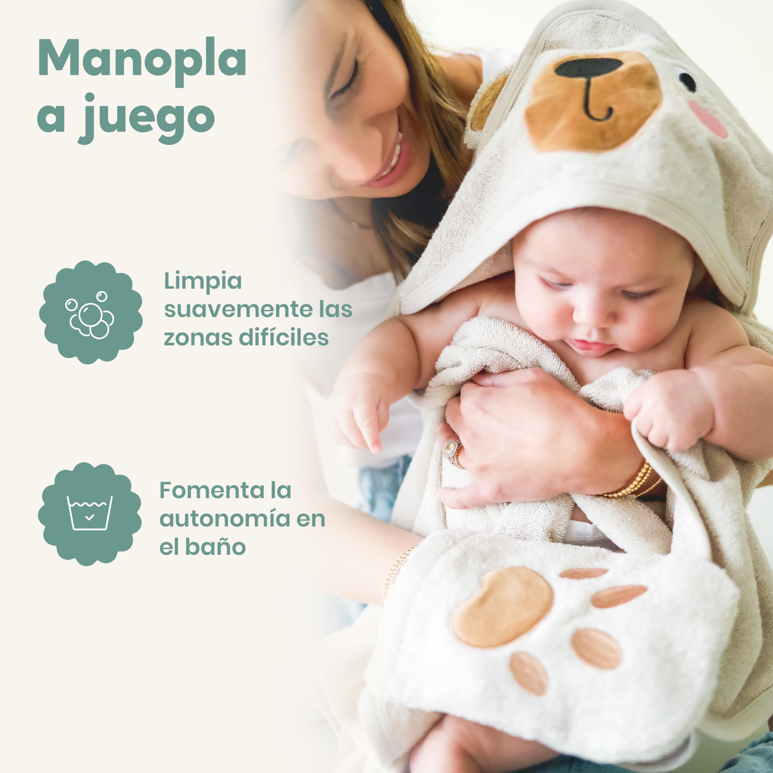 CuddleBug Set de Capa de Baño con Capucha y Manopla para Bebé - 100% Algodón Rizo Premium - Toalla Infantil Ultra Suave y Absorbente para Recién Nacidos y Niños (85 x 85 cm) - Bear — view 5
