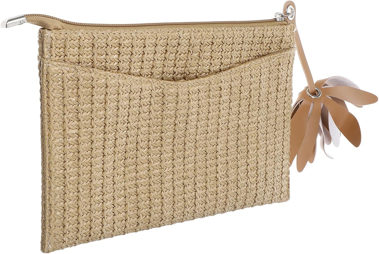 Imitation Straw Clutch Purse for Women Beach Handbag Small Handheld Pouch Summer Vacation Style Apricot Color