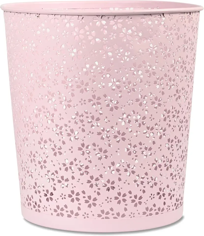 FIS® Metal Waste Basket or Trash Bin, Size: 265x265x285mm, Round Shape, Flower Design, 1 Piece, Pink Color-FSWA102PI