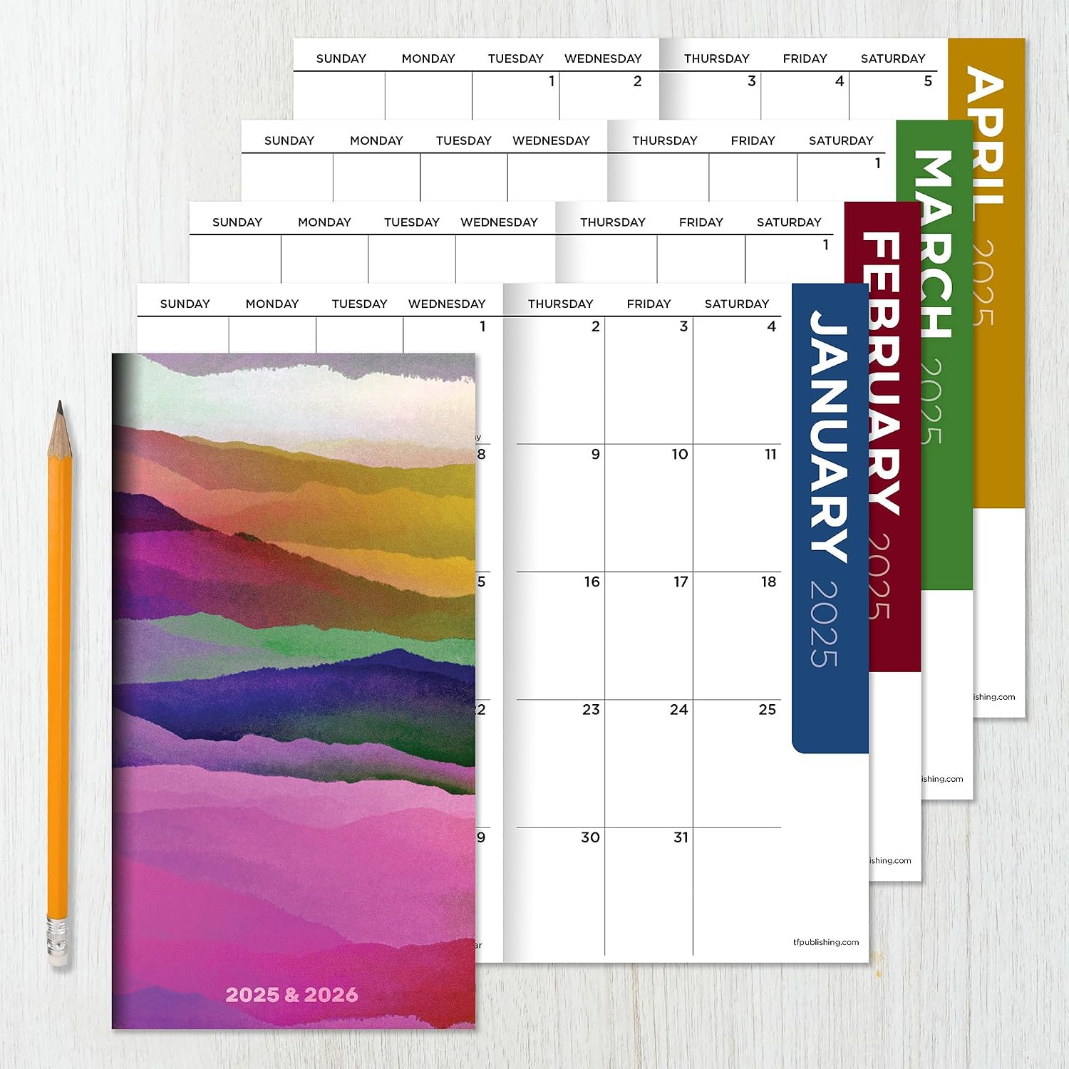 TF PUBLISHING 2025-2026 Purple Mountain Majesty 2-Year Small Monthly Pocket Planner - 2-Page Large Calendar Grid and Lined Notes Section in Back - Monthly Day Planner for Purse - 3.5" x 6.5" image 3