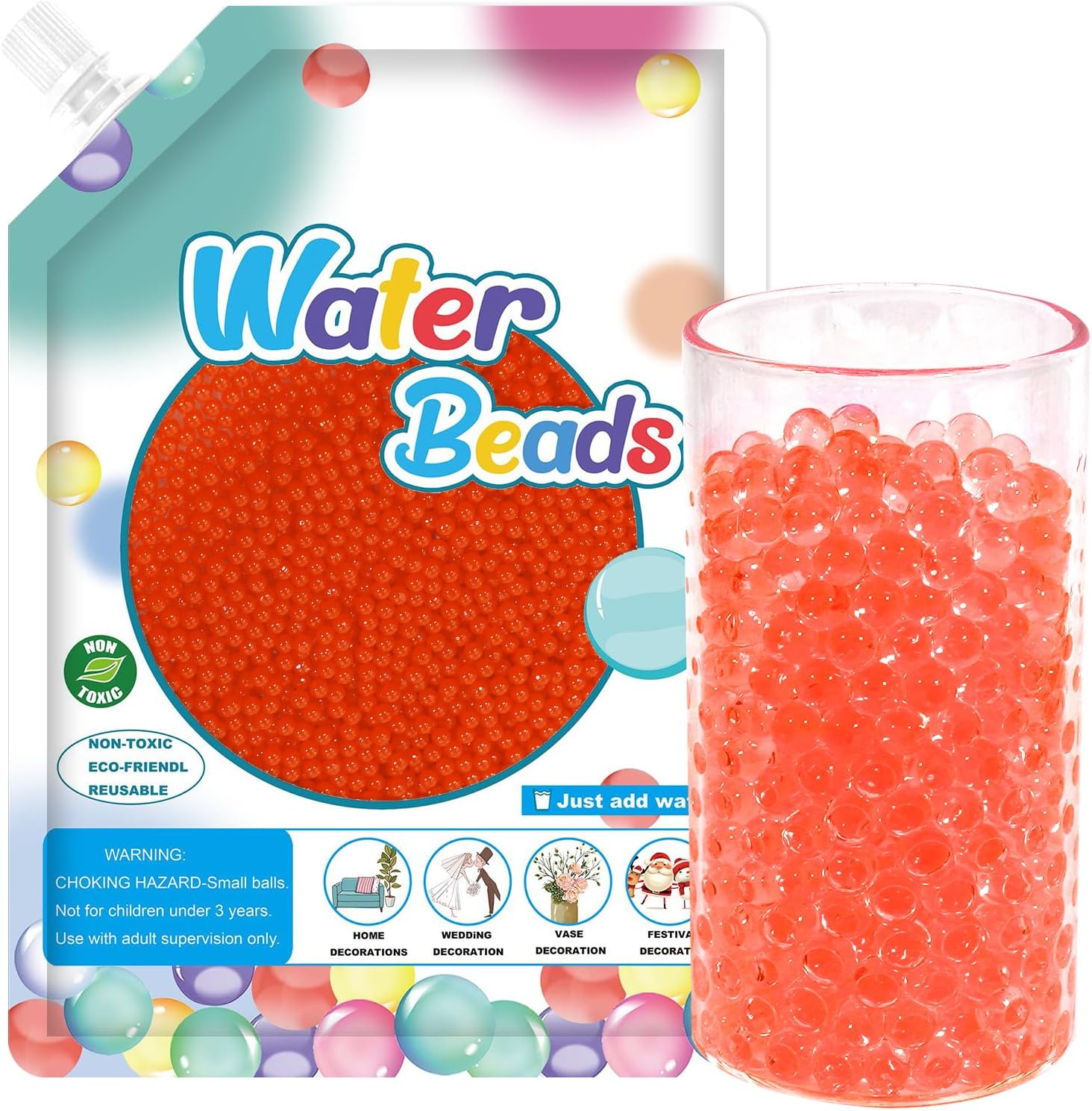 120,000 Orange Water Beads, Transparent Water Gel Beads for Vase Filler, Christmas Decoration, Wedding Centerpiece, Floating Candles, Planting, Floral Decoration