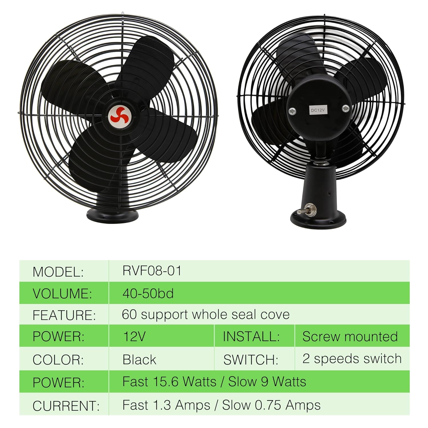 Homdec 12V RV Cooling Fan with 2-Speed Switch, 8.75-Inch Heavy Duty Black Metal Fan, 12Volts Car Fan, use for Auto, Truck, RV, Car, Boat, and Buses : Electronics