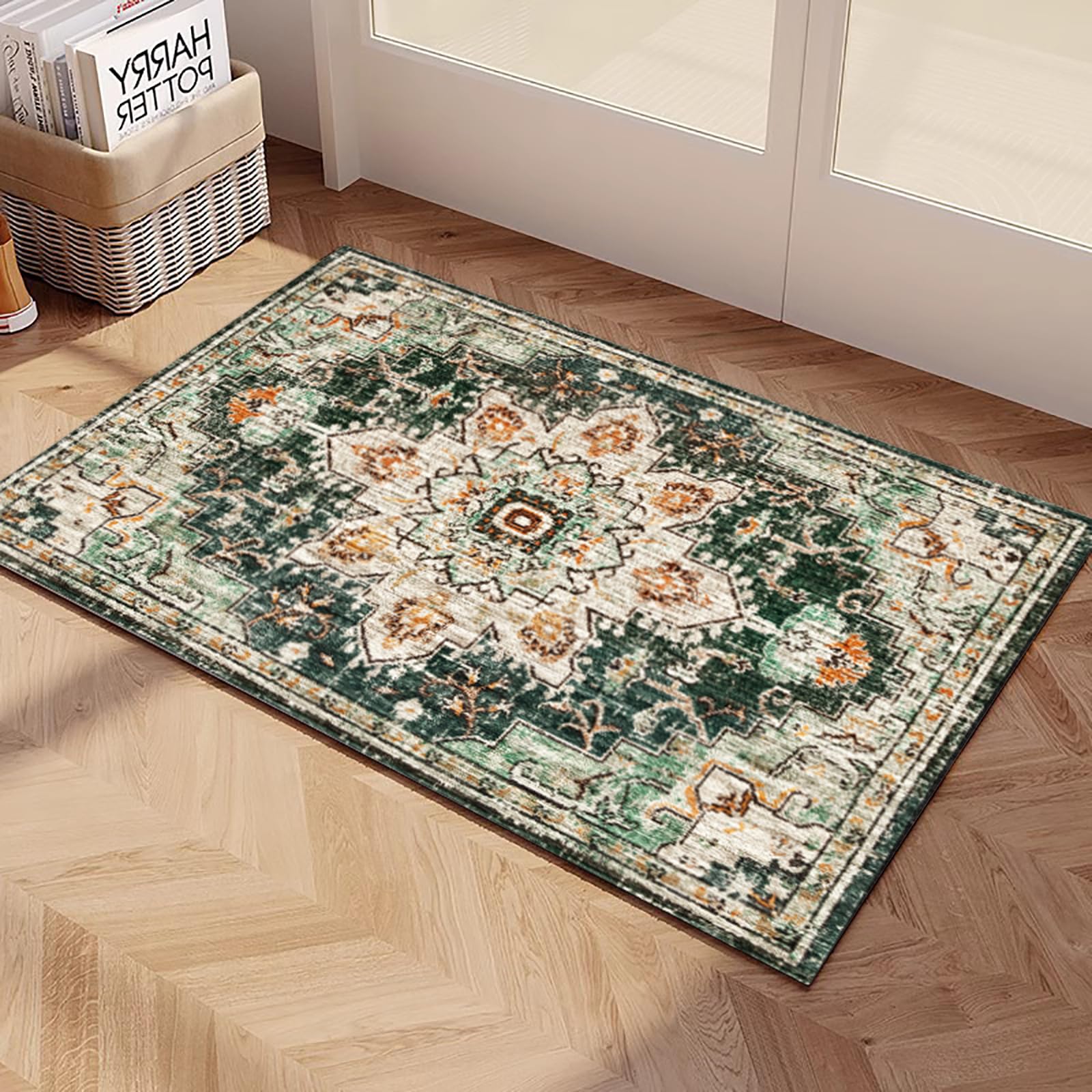 Yancorp23"x35" Indoor Doormat Entryway Rugs Small Thin Outdoor Washable Area Rug Non Slip Indoor Mats Boho Carpet Living Room Doormat Rugs, Green