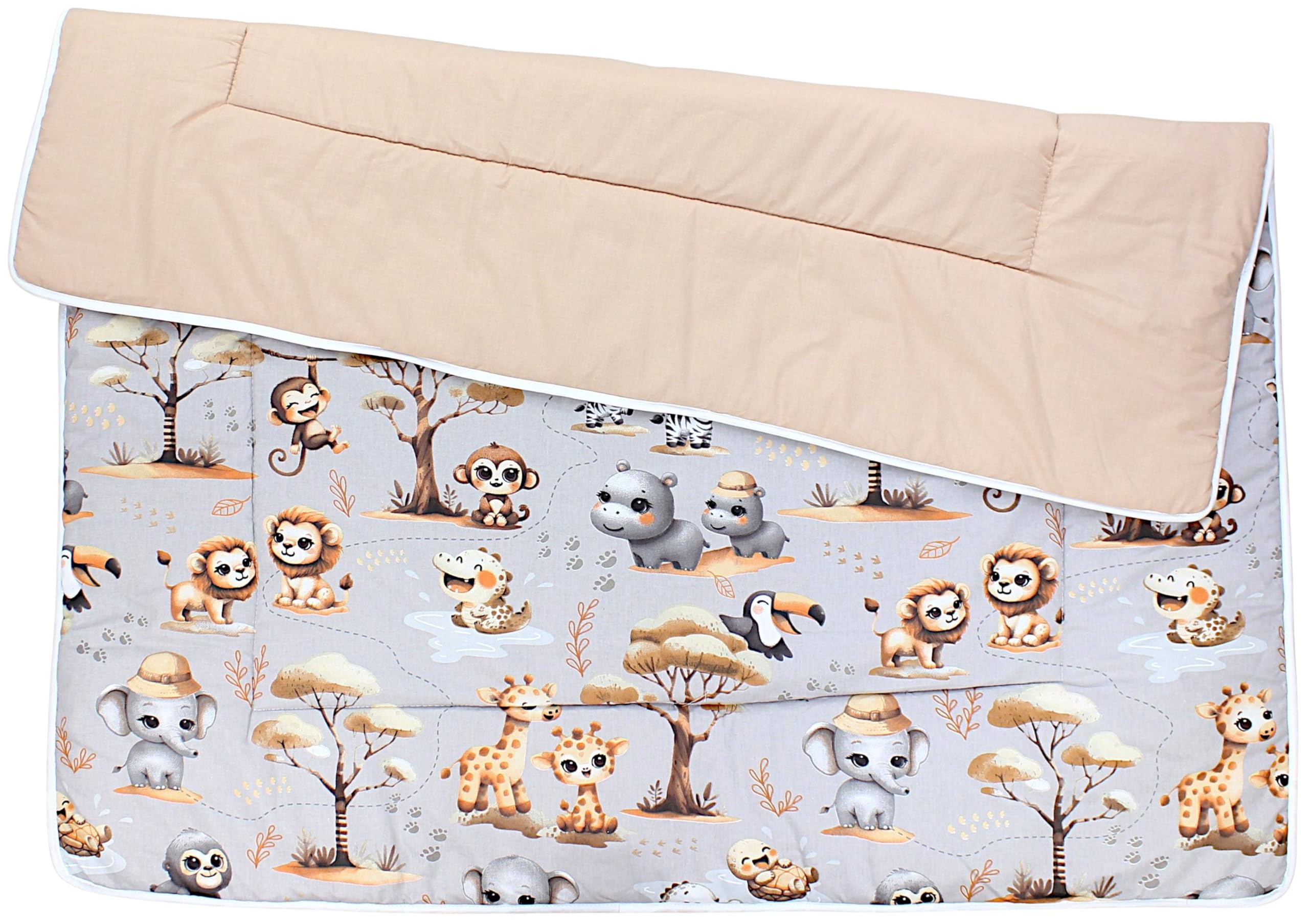 TupTam Tappeto Play Mat Per Bambini e Neonati Coperta 120 x 120 cm Gioco Imbottita XXL, Animali della giungla Grigi/Beige